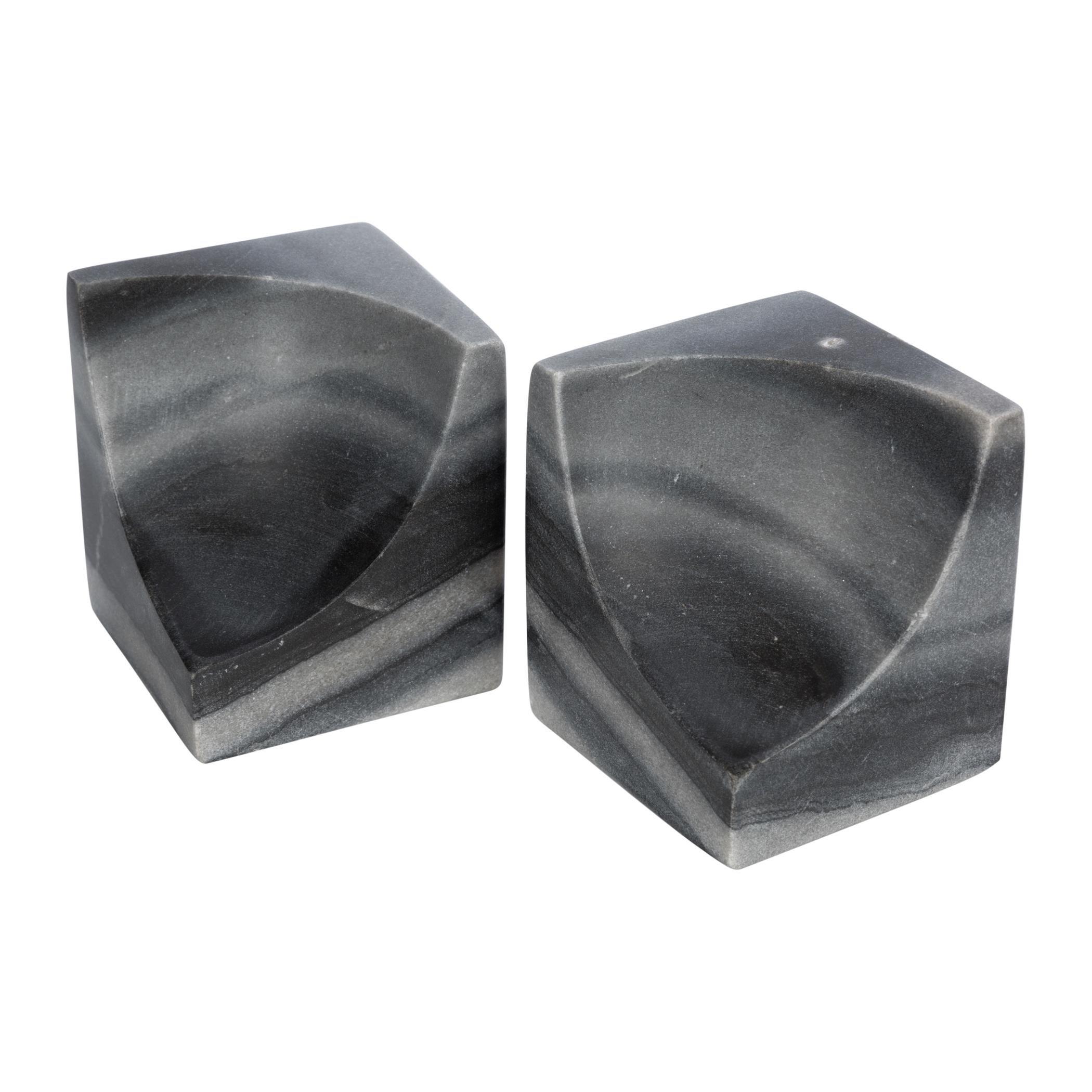 Black - Luxe - Carved Marble Bookends - Set of 2 - 5