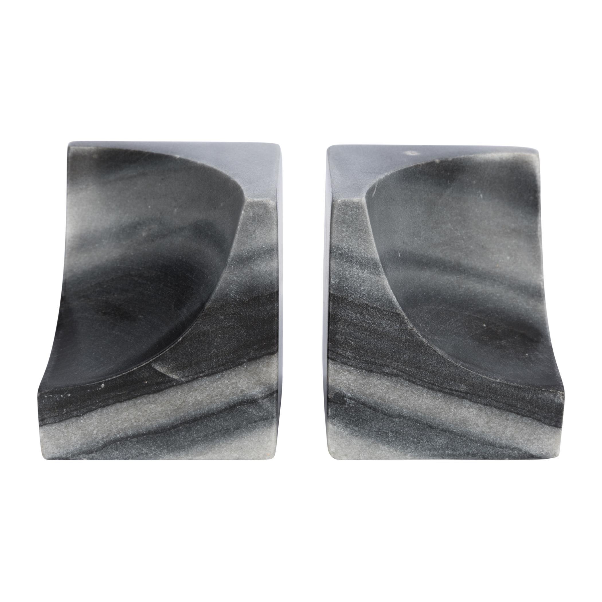 Black - Luxe - Carved Marble Bookends - Set of 2 - 6