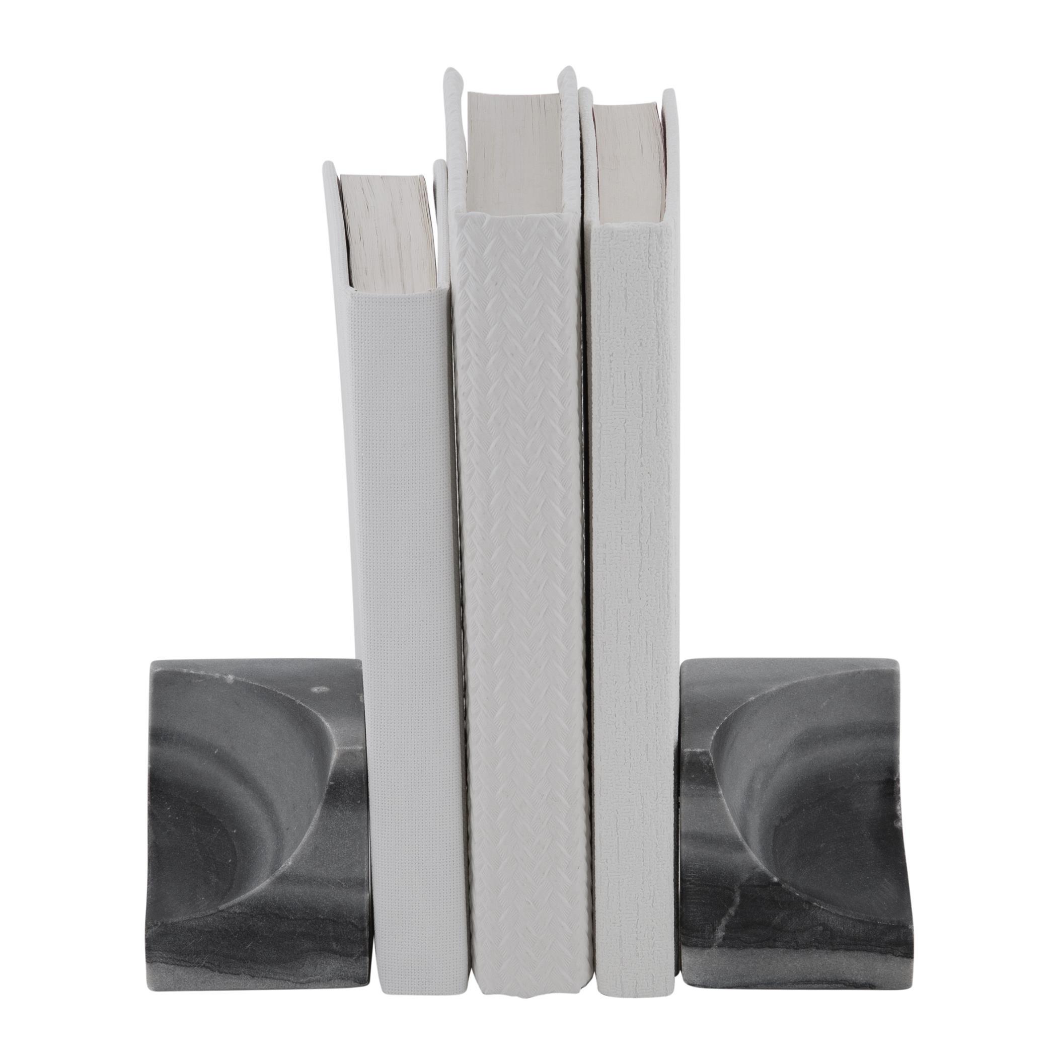 Black - Luxe - Carved Marble Bookends - Set of 2 - 9