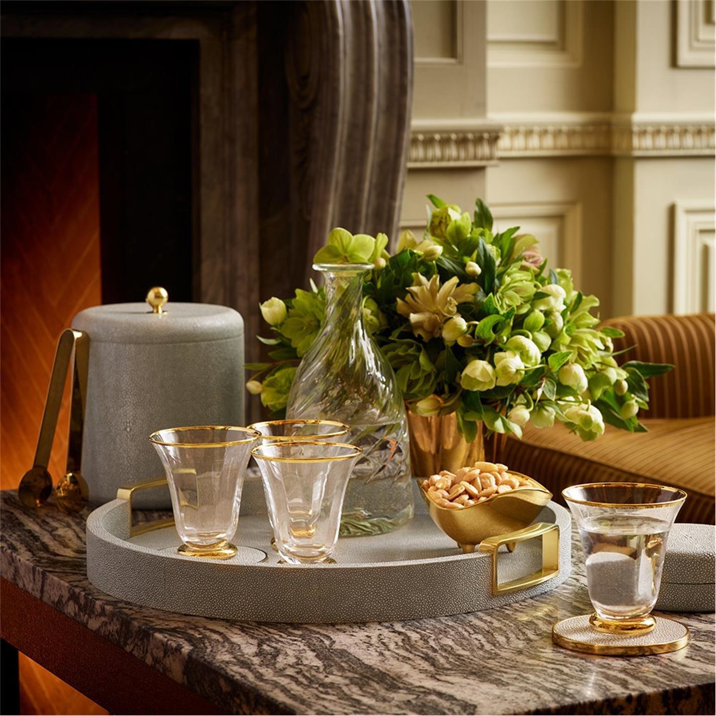 Grey - AERIN - Carina Shagreen Round Tray - Small - 2