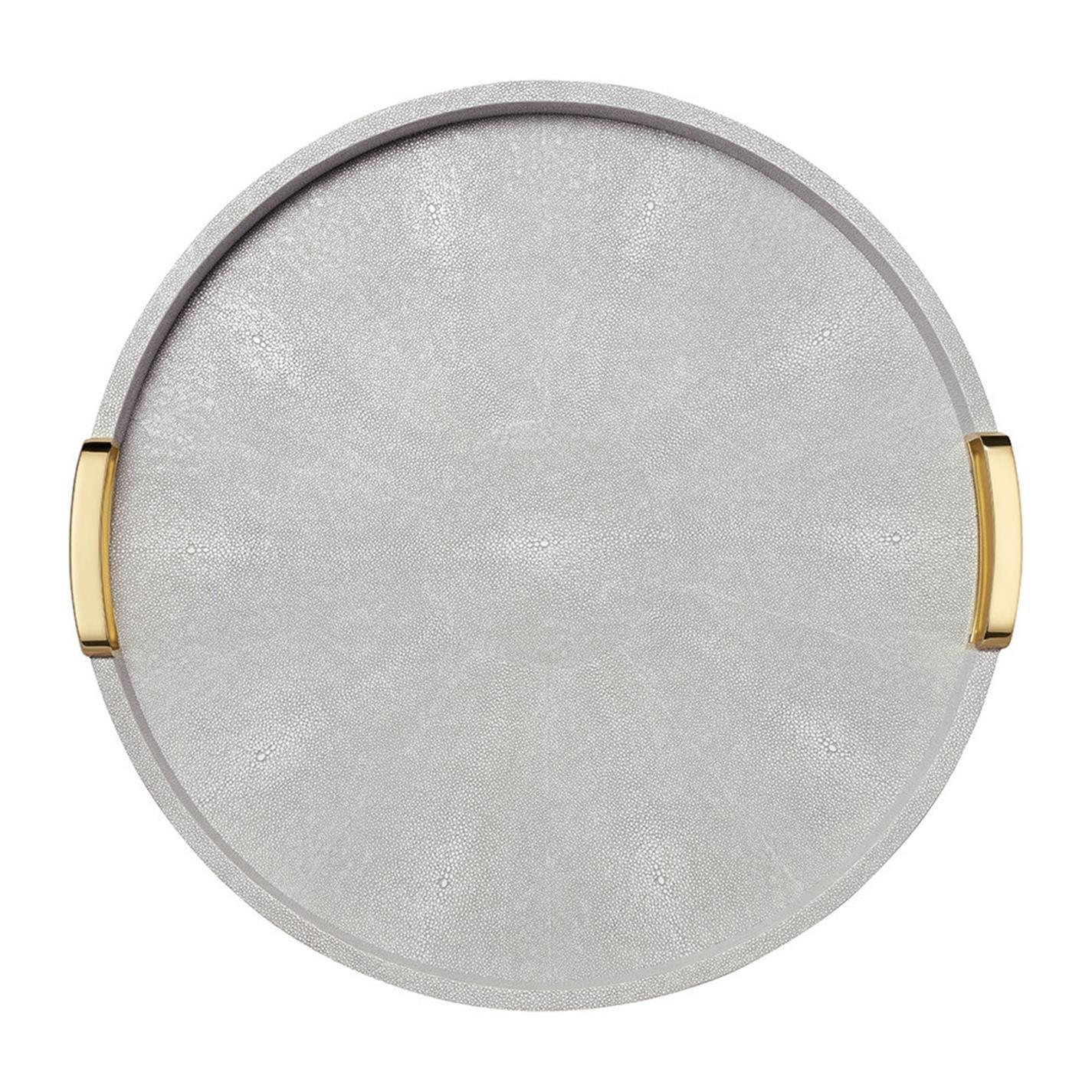 Grey - AERIN - Carina Shagreen Round Tray - Small - 3