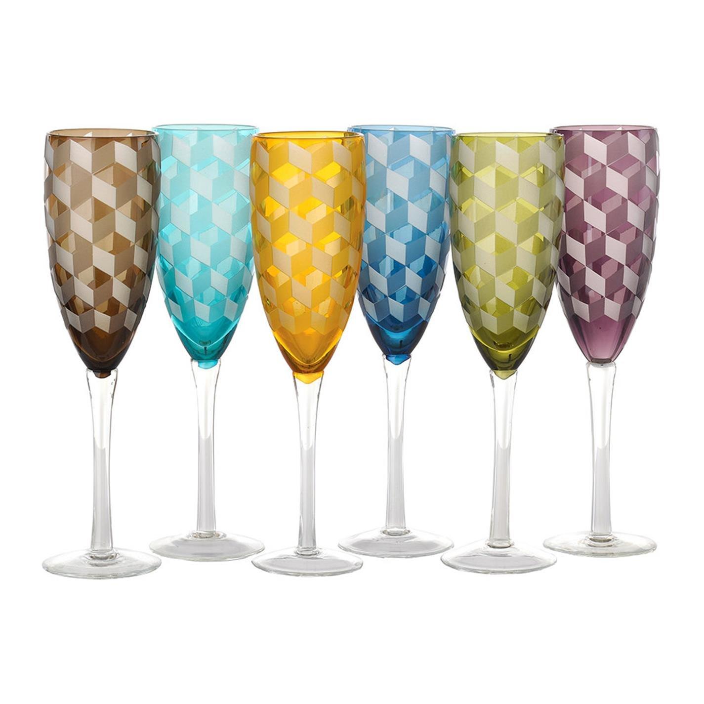 Multicoloured - Pols Potten - PolsPotten Blocks Multicolour Champagne Glasses - Set of 6 - 1