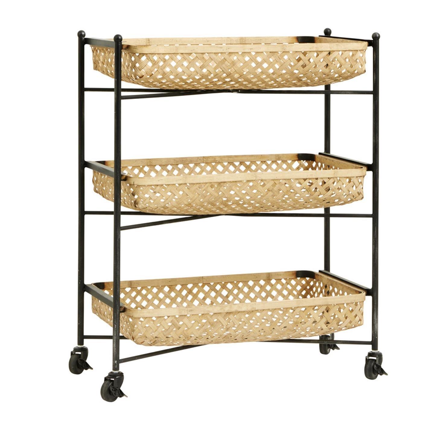 Nordal  Bamboo Weave Trolley With Wheels - Beige