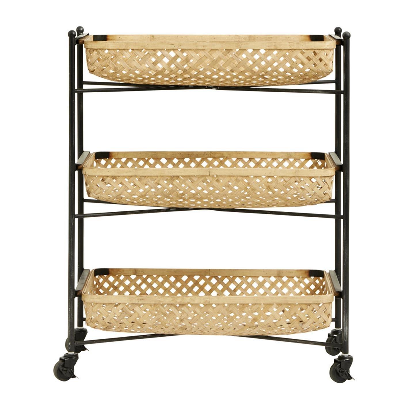 Beige - Nordal - Bamboo Weave Trolley with Wheels - 2