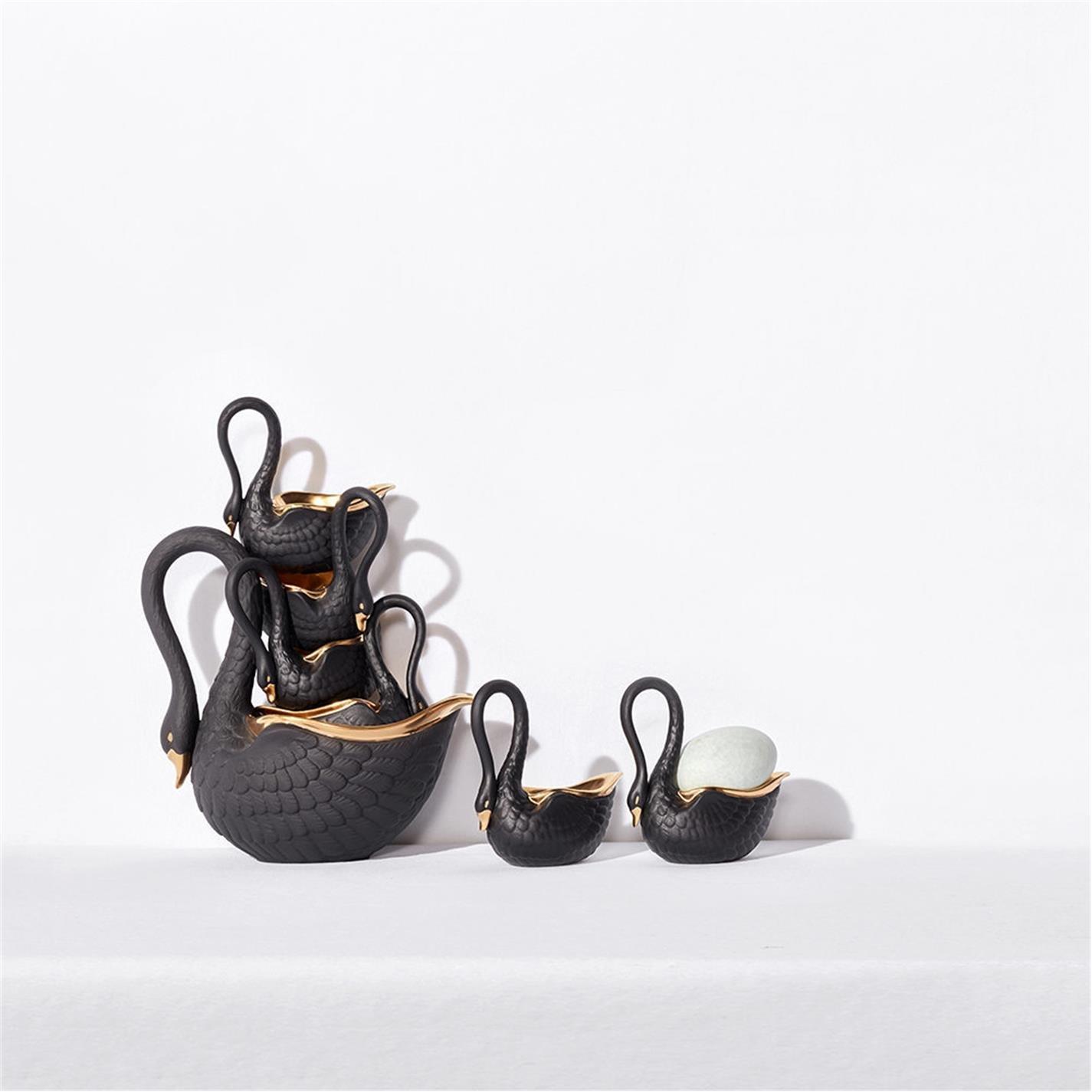 Black/Gold - LObjet - Swan Salt Cellar and Gold Plated Spoon - 2