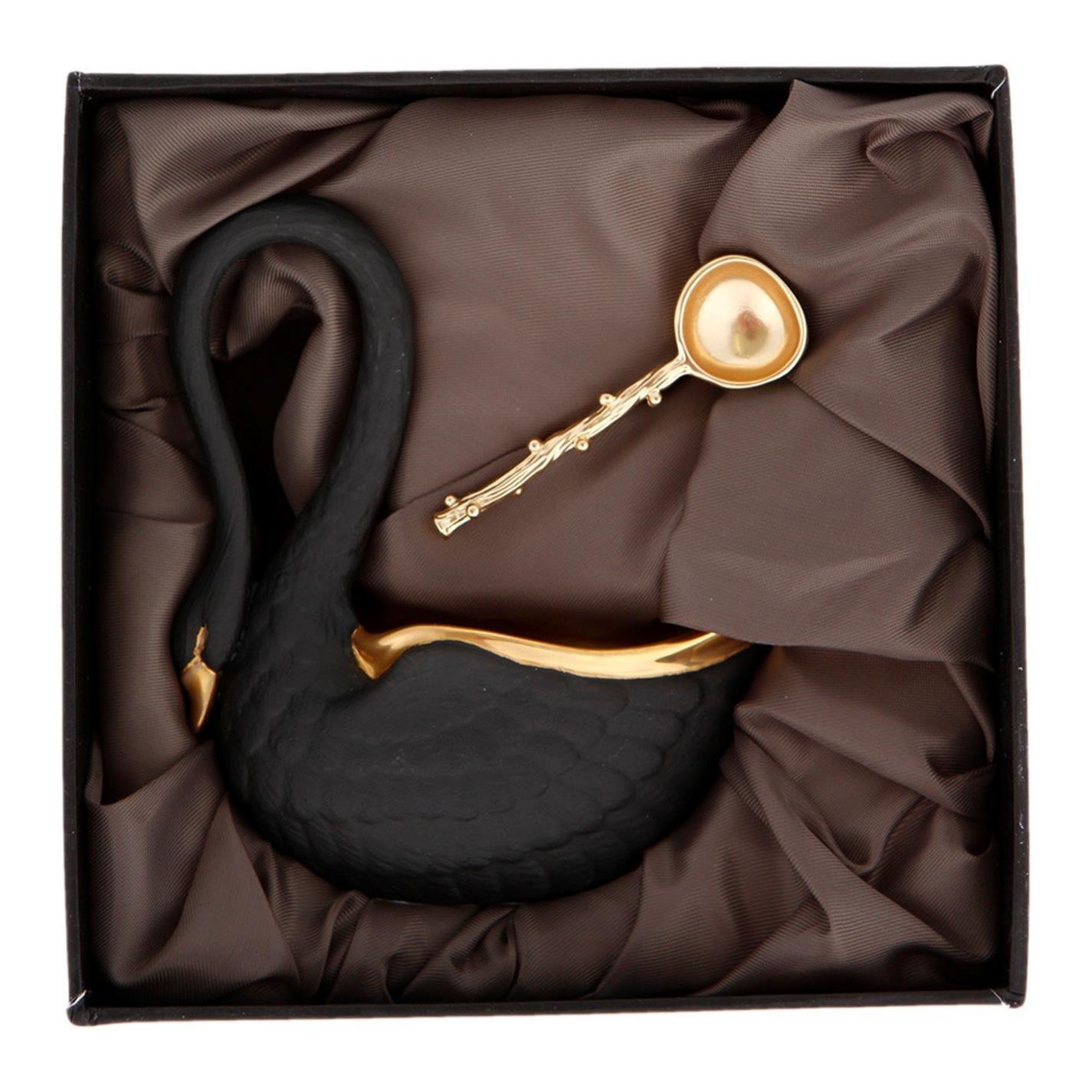 Black/Gold - LObjet - Swan Salt Cellar and Gold Plated Spoon - 4