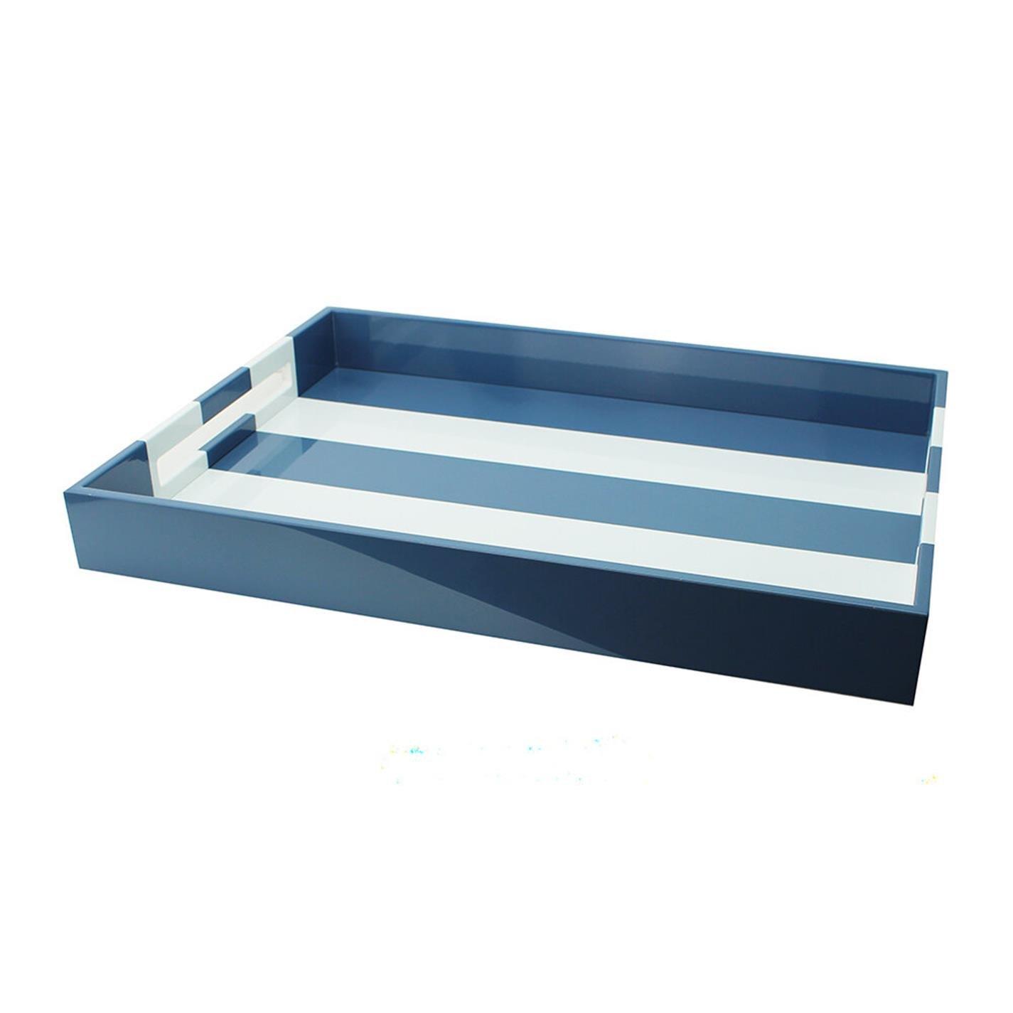 Denim/White - Addison Ross - AddisonRoss Striped Lacquered Tray - 1