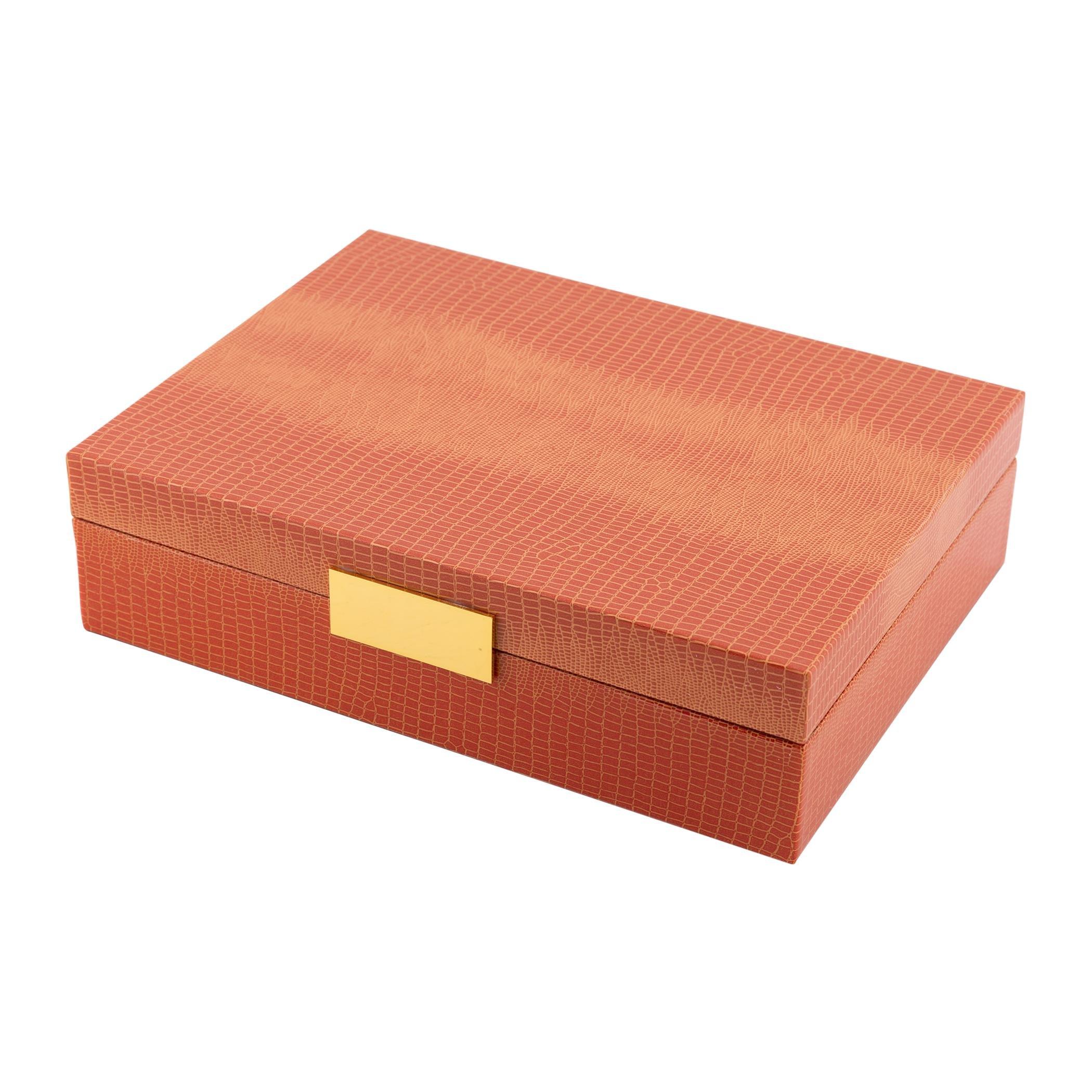 Orange - Addison Ross - AddisonRoss Croc Box with Metal Clasp - 20x28cm - 5