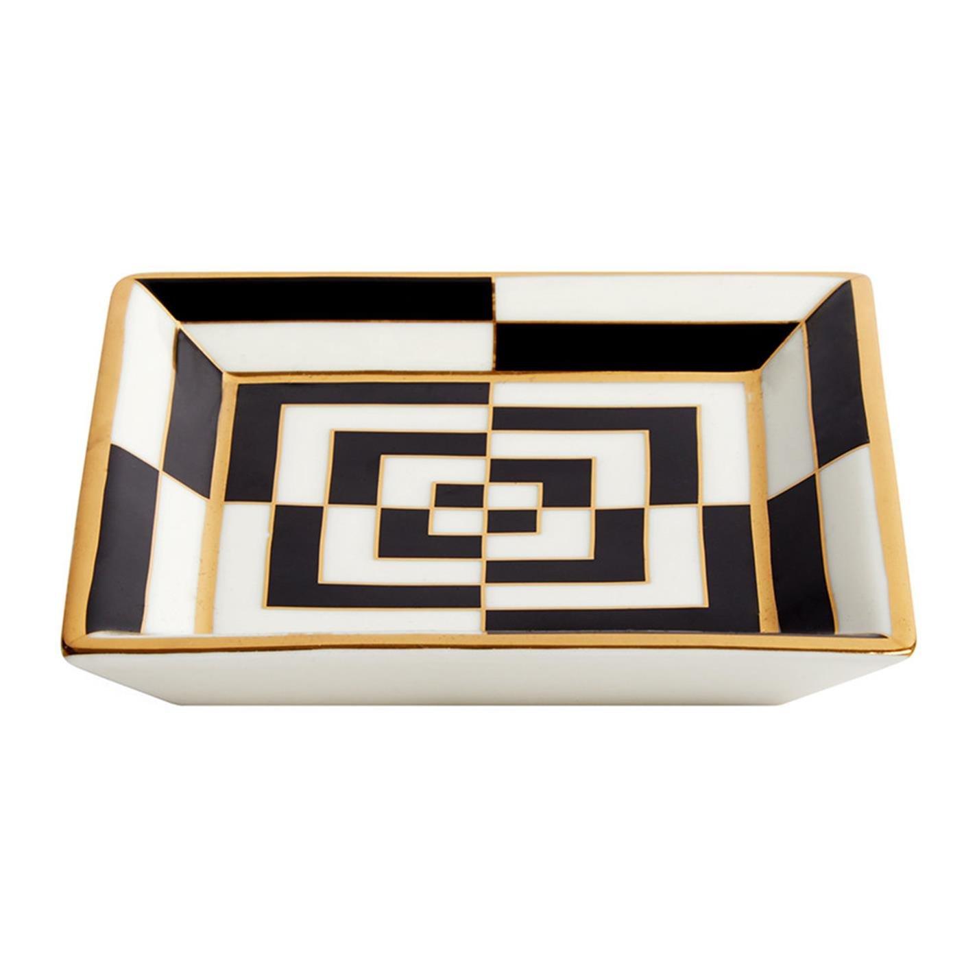Jonathan Adler JonathanAdler Op Art Porcelain Tray - Black/White/Gold - Black and White - Square