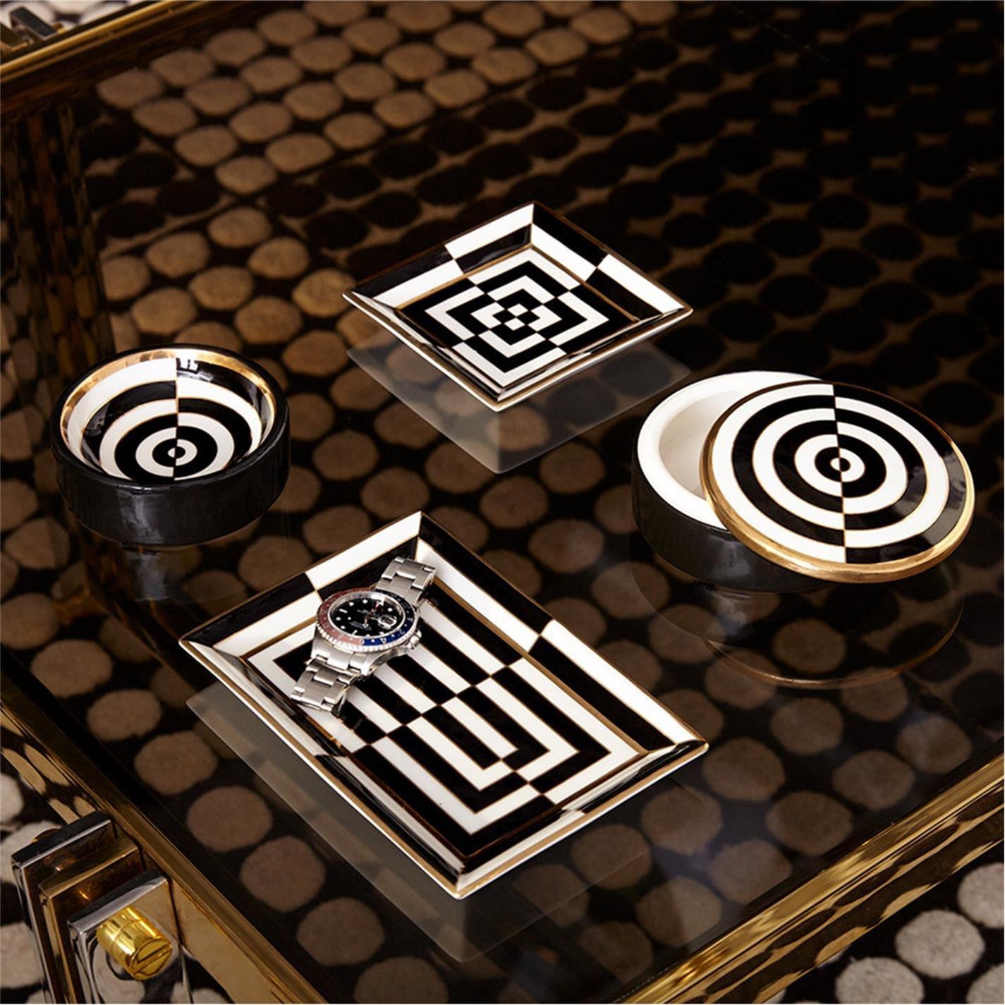Black and White - Jonathan Adler - JonathanAdler Op Art Porcelain Tray - Black/White/Gold - 2