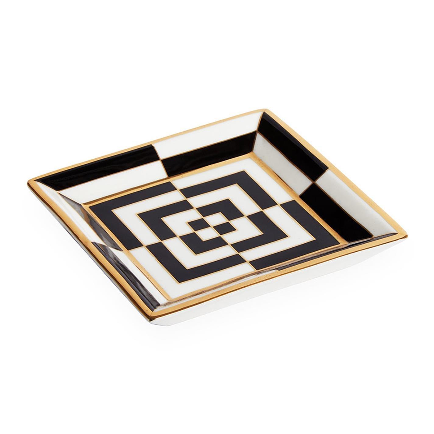 Black and White - Jonathan Adler - JonathanAdler Op Art Porcelain Tray - Black/White/Gold - 3
