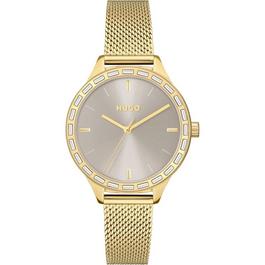 Hugo Flash Light Gold Mesh Strap Watch Womens