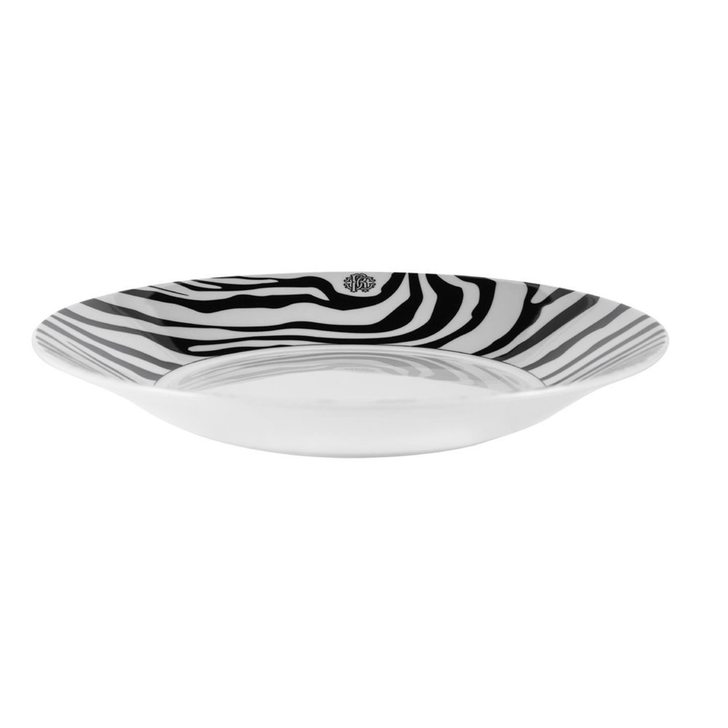 Black/White - Roberto Cavalli Home - RobertoCavalliHome Zebrage Soup Plate - Set of 6 - 1