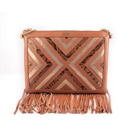 Biba Leather Fringe Chevron Pouch