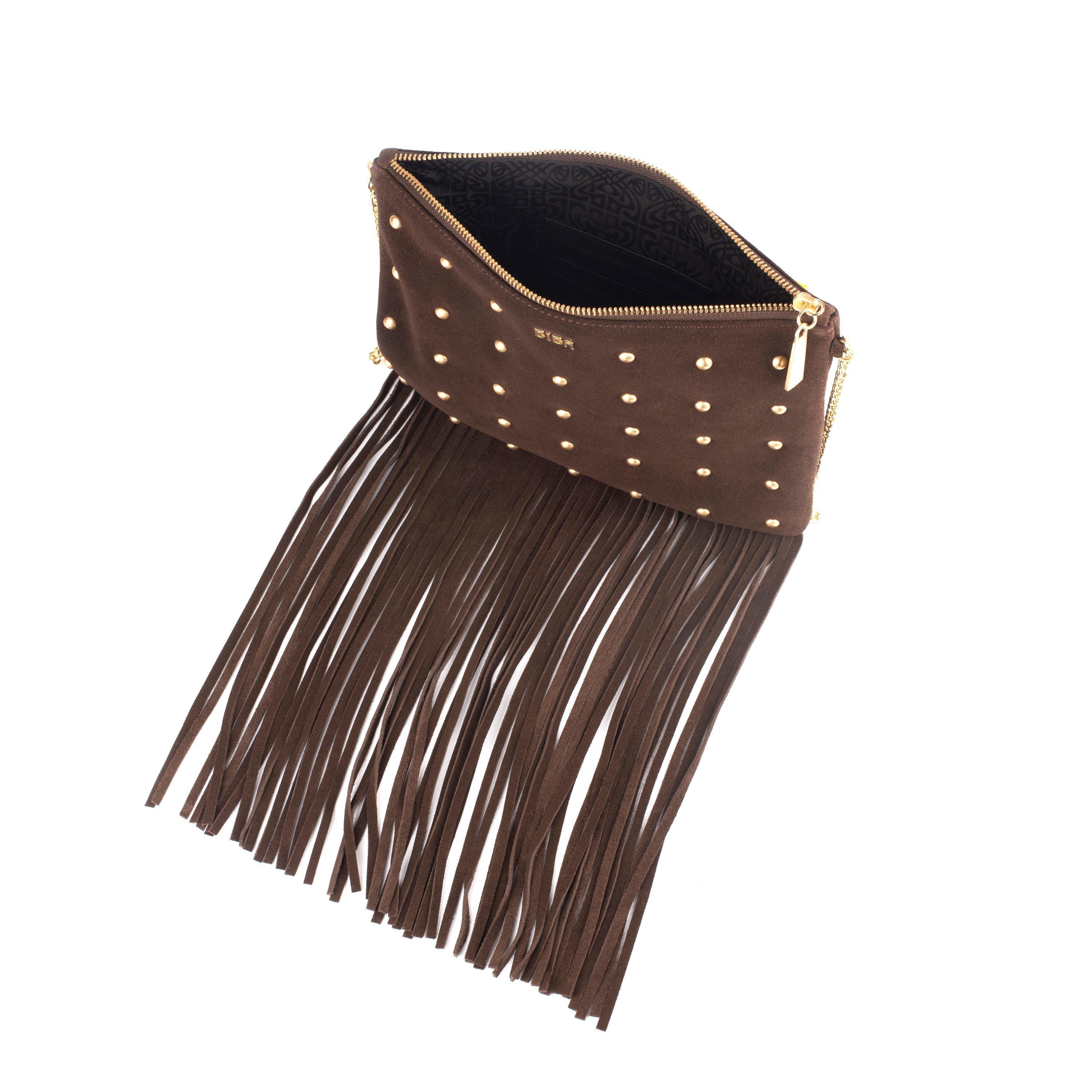 Chocolate - Biba - Biba Suede Fringe Studded Pouch - 4