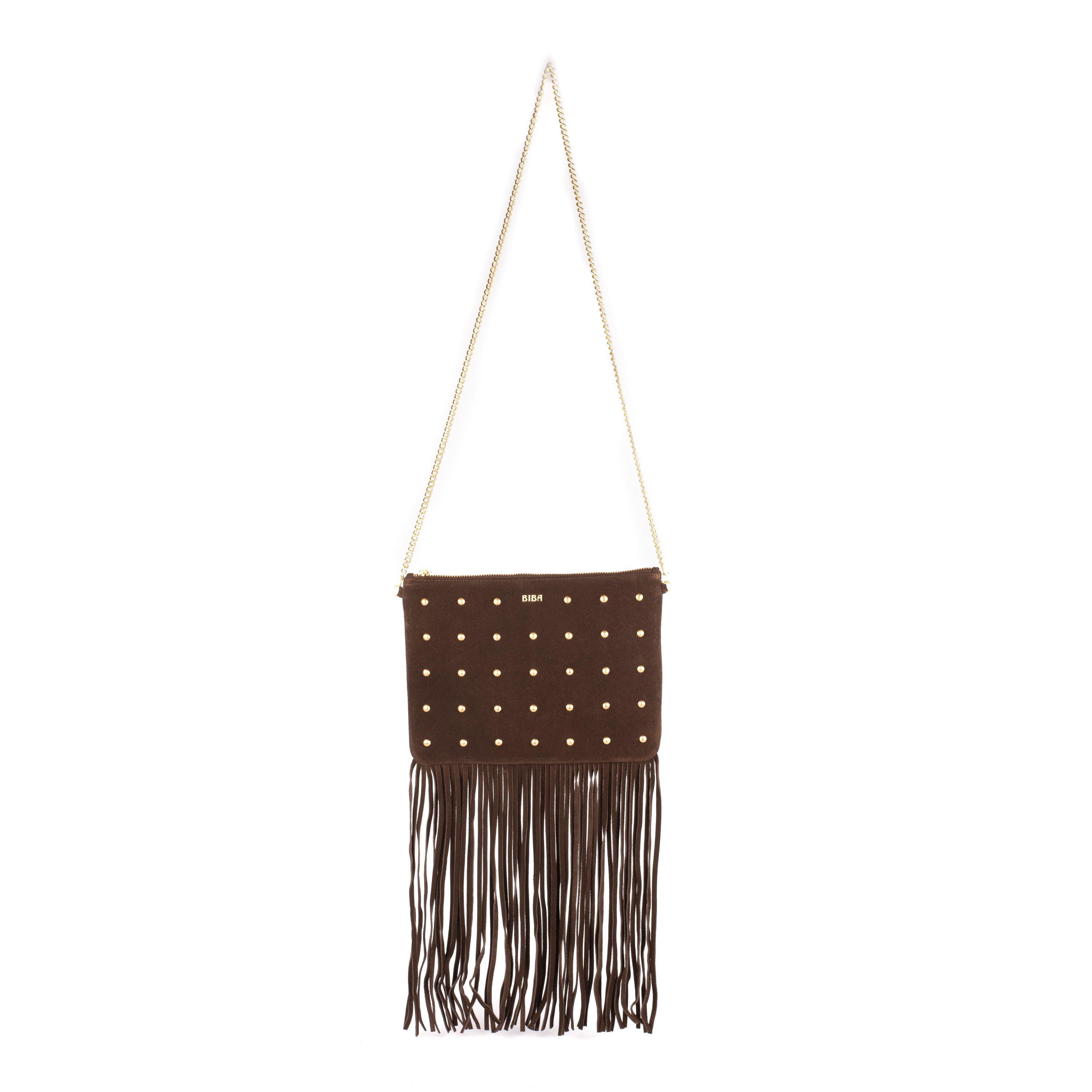 Chocolate - Biba - Biba Suede Fringe Studded Pouch - 5