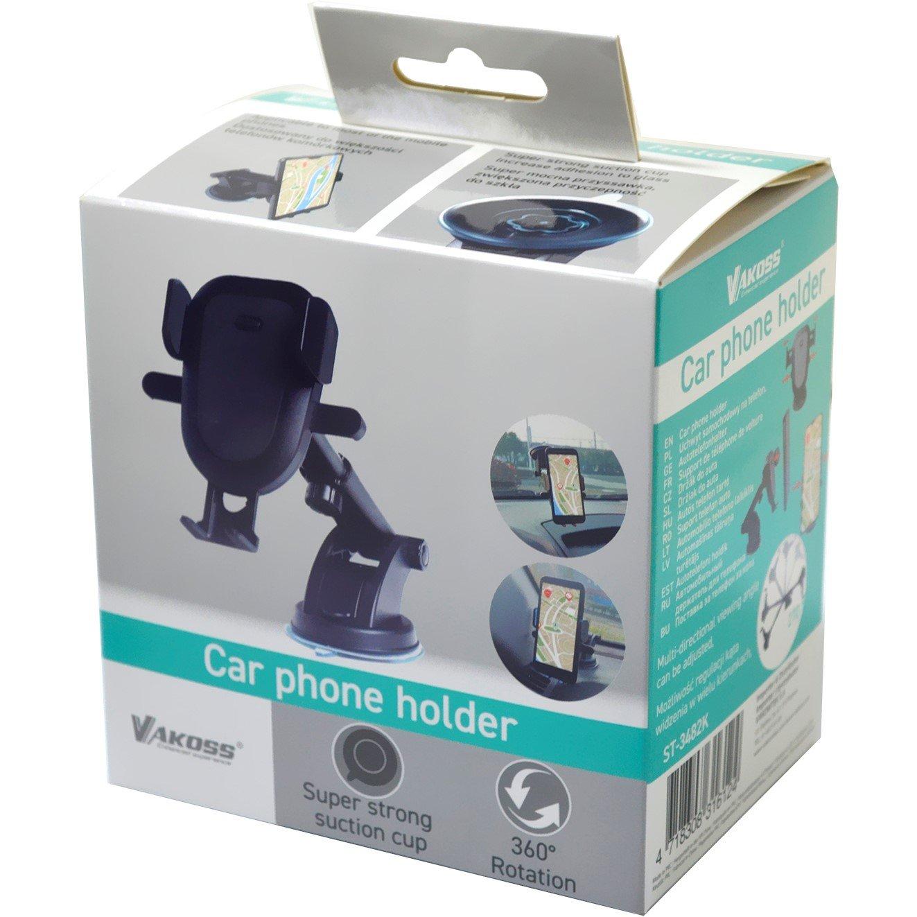 Black - Vakoss - Vakoss Mobile Phone Car Holder Suction Mount Black - 3
