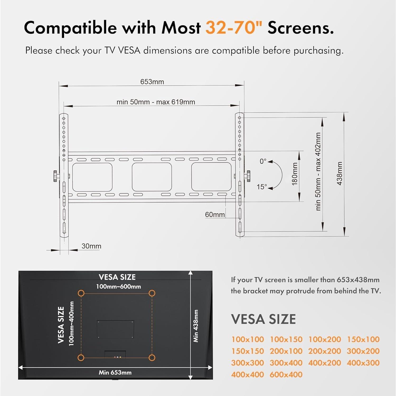 Black - VonHaus - VonHaus - 32-70" Tilt TV Bracket - 4