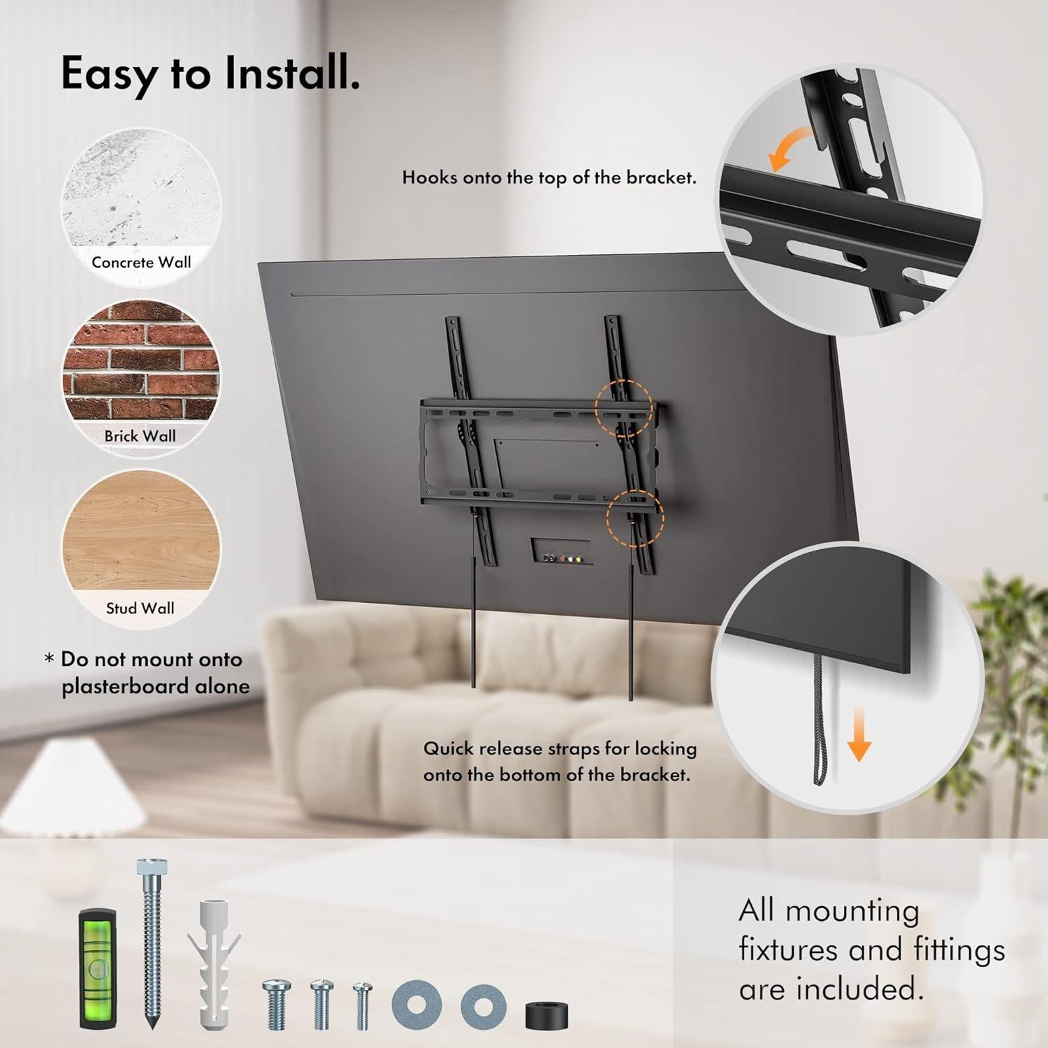 Black - VonHaus - 32-70 inch Flat-to-Wall TV Bracket - 7