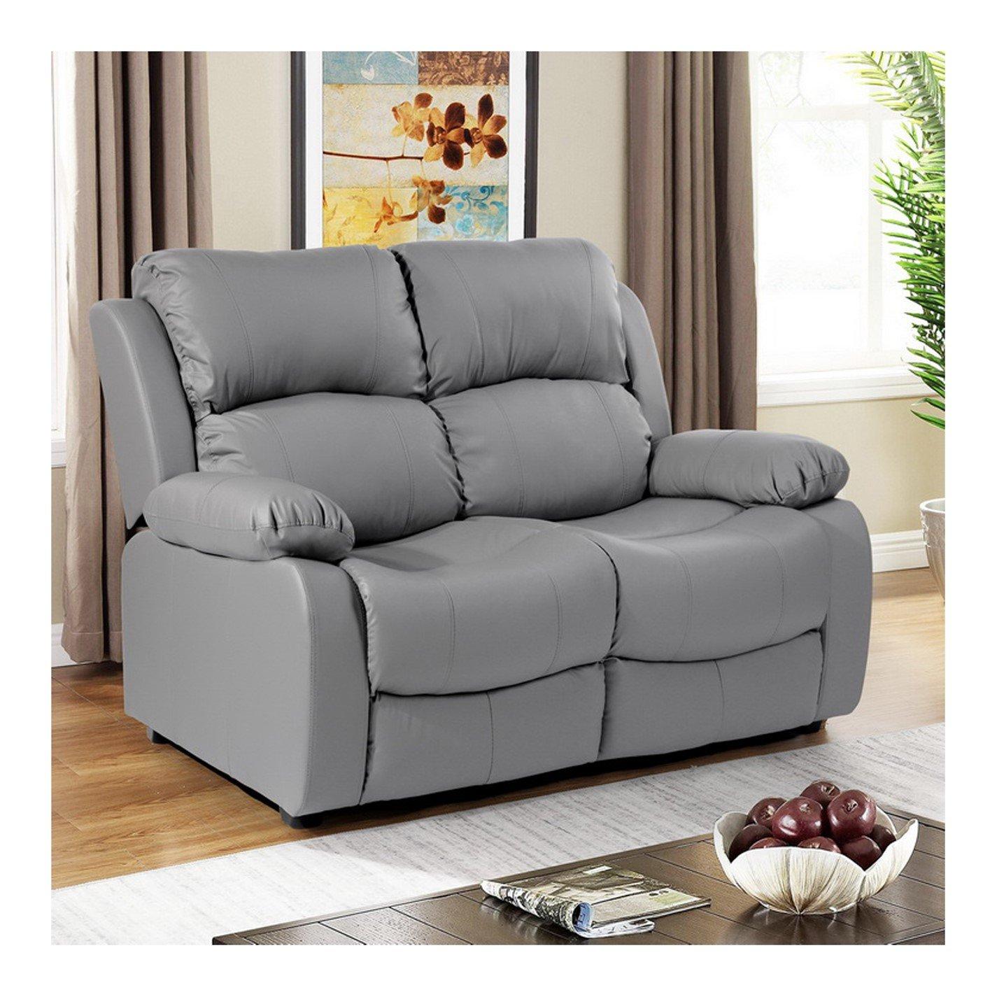 Grey - Homelife - Banbury Grey Faux Leather 2 Seat Sofa - 1