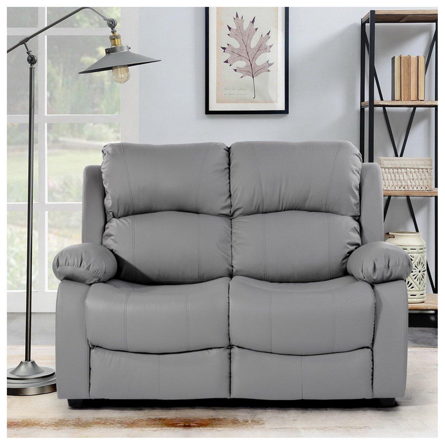 Grey - Homelife - Banbury Grey Faux Leather 2 Seat Sofa - 2