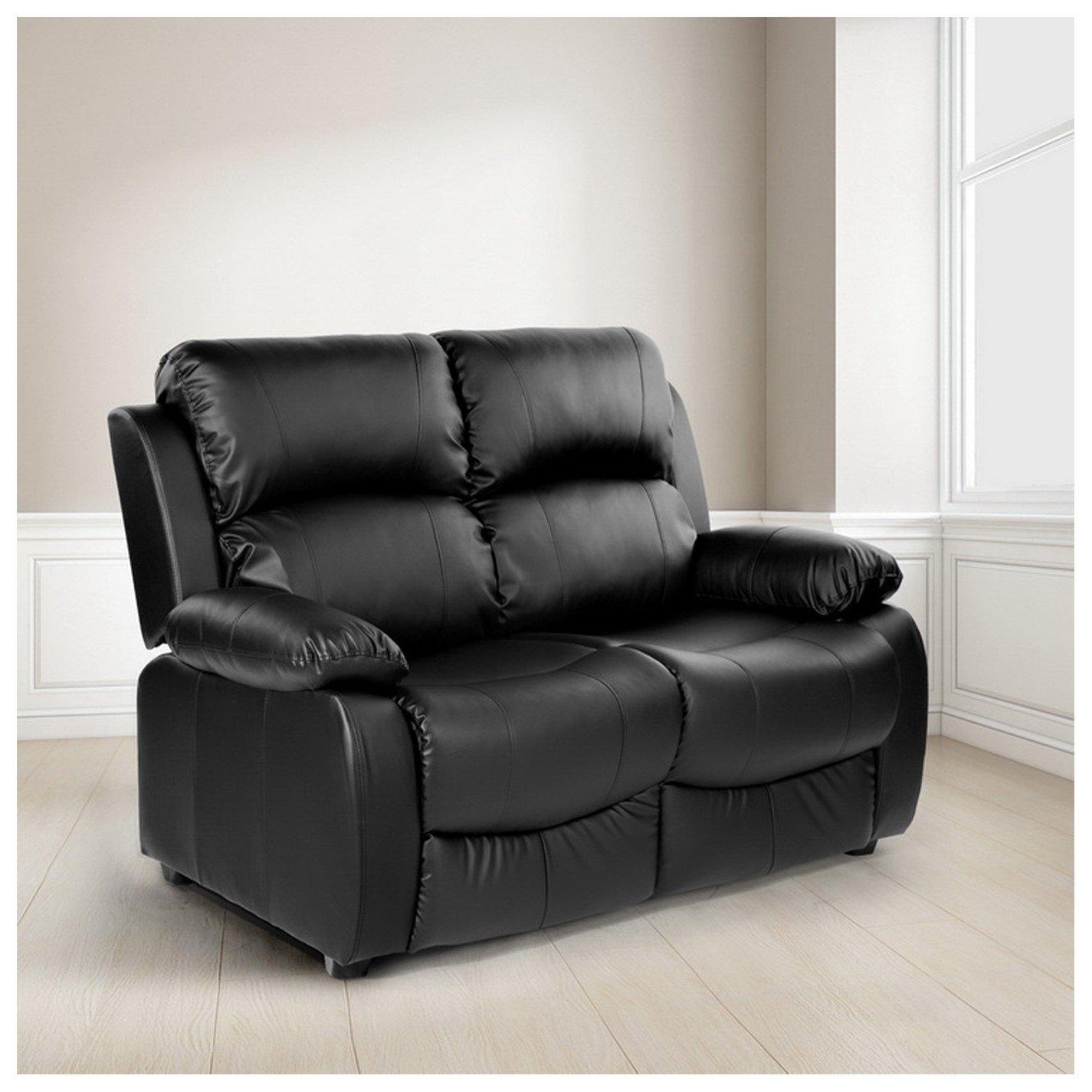 Black - Homelife - Banbury Grey Faux Leather 2 Seat Sofa - 1