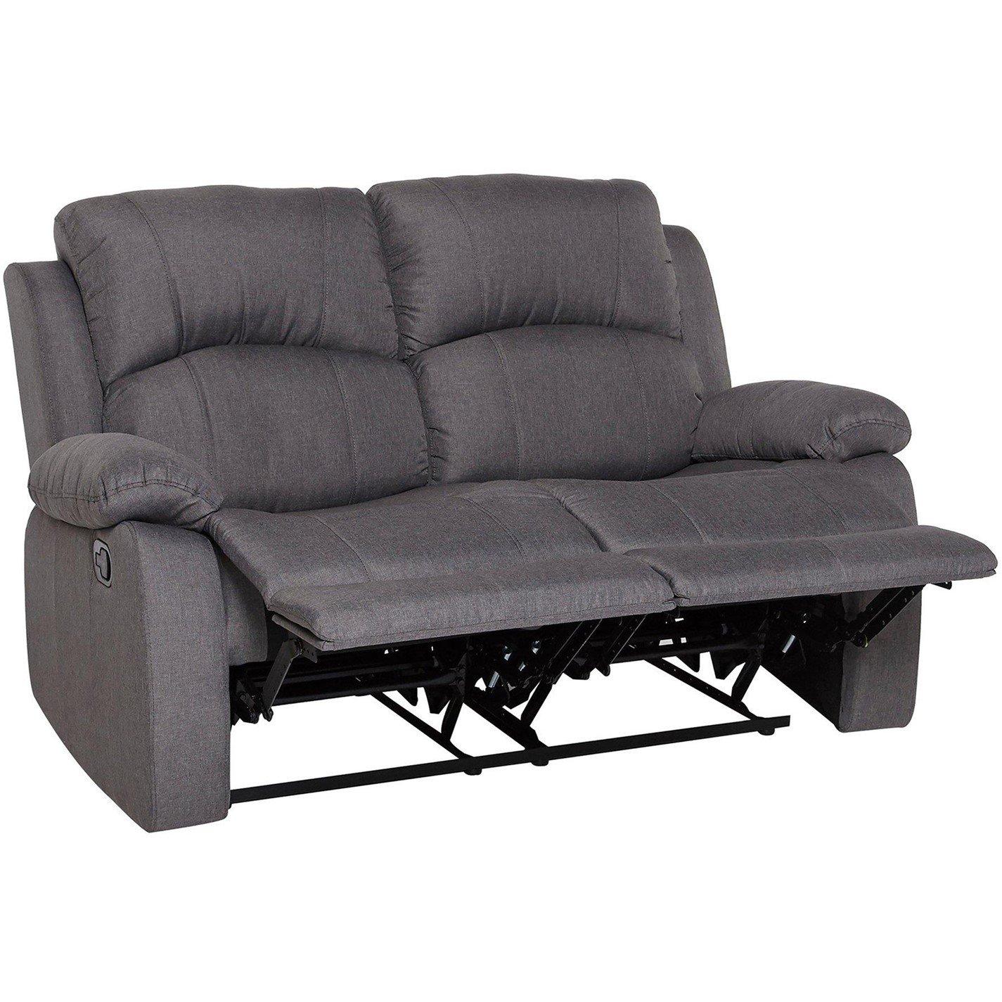 Grey - Homelife - Canterbury Grey Fabric 2 Seater Recliner Sofa - 3