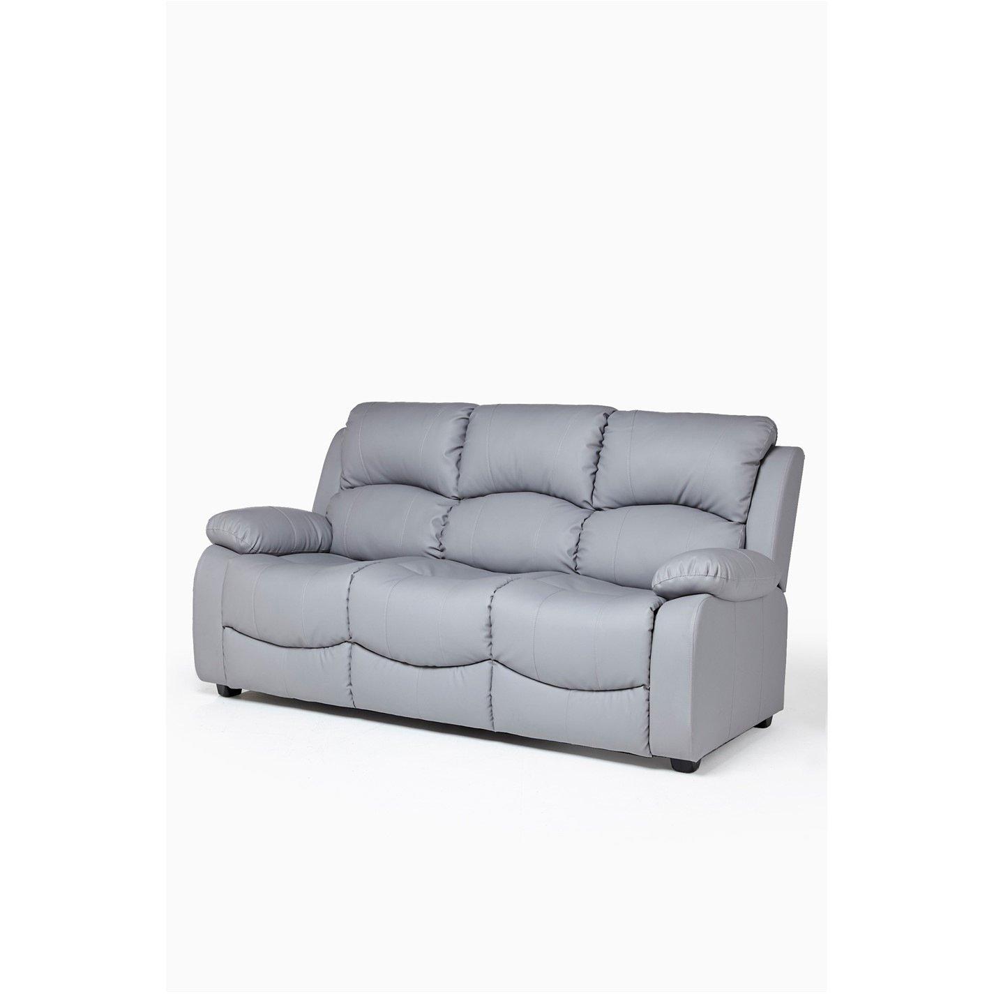 Grey - Homelife - Banbury Faux Leather 3 Seater Sofa - 3