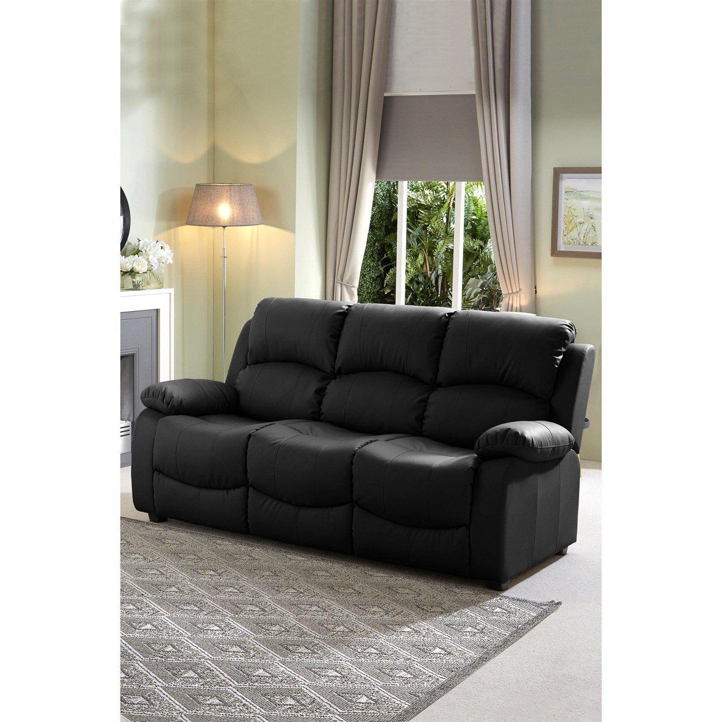 Black - Homelife - Banbury Faux Leather 3 Seater Sofa - 2