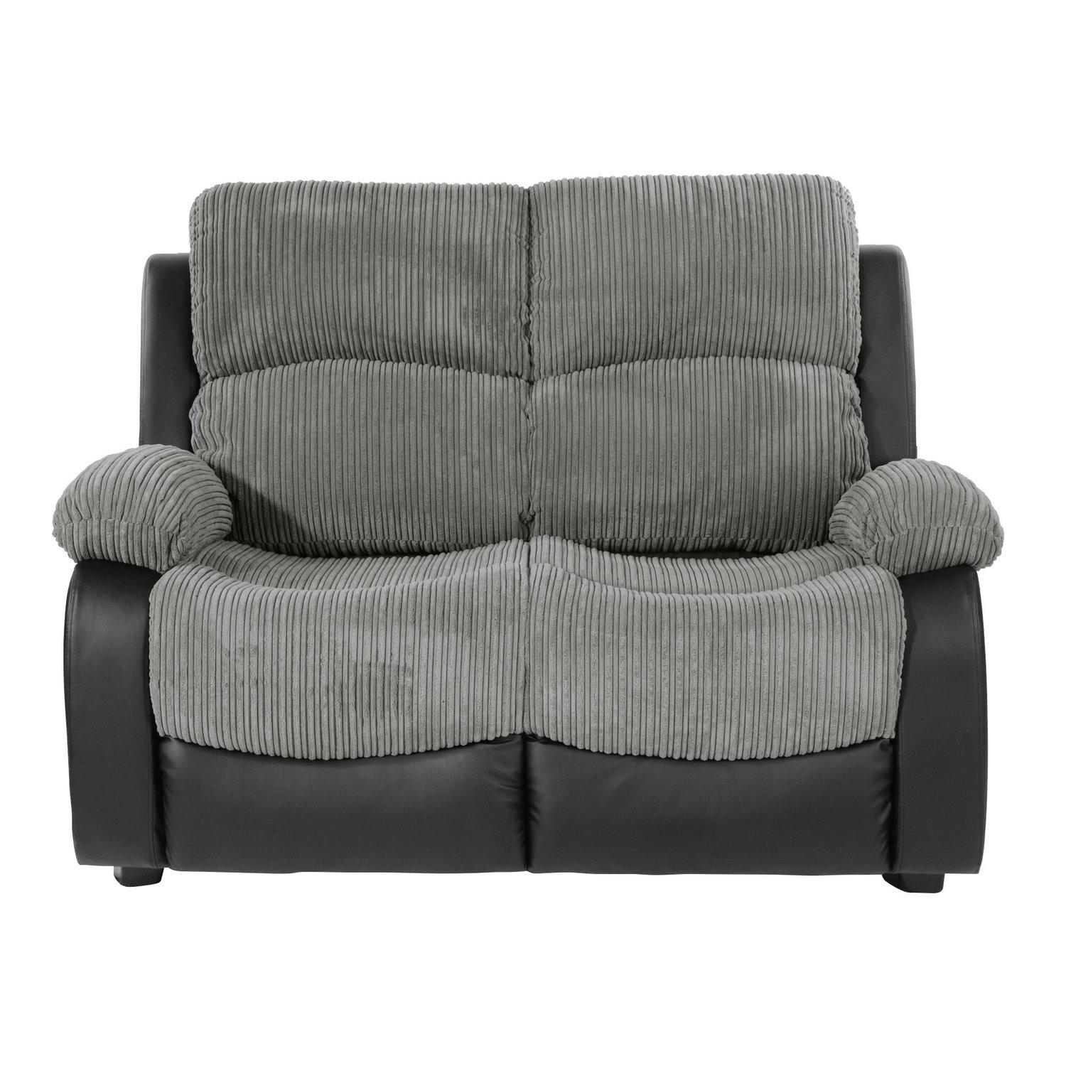 Black - Homelife - Banbury Faux Leather 2 Seater Black Jumbo Cord Sofa - 3