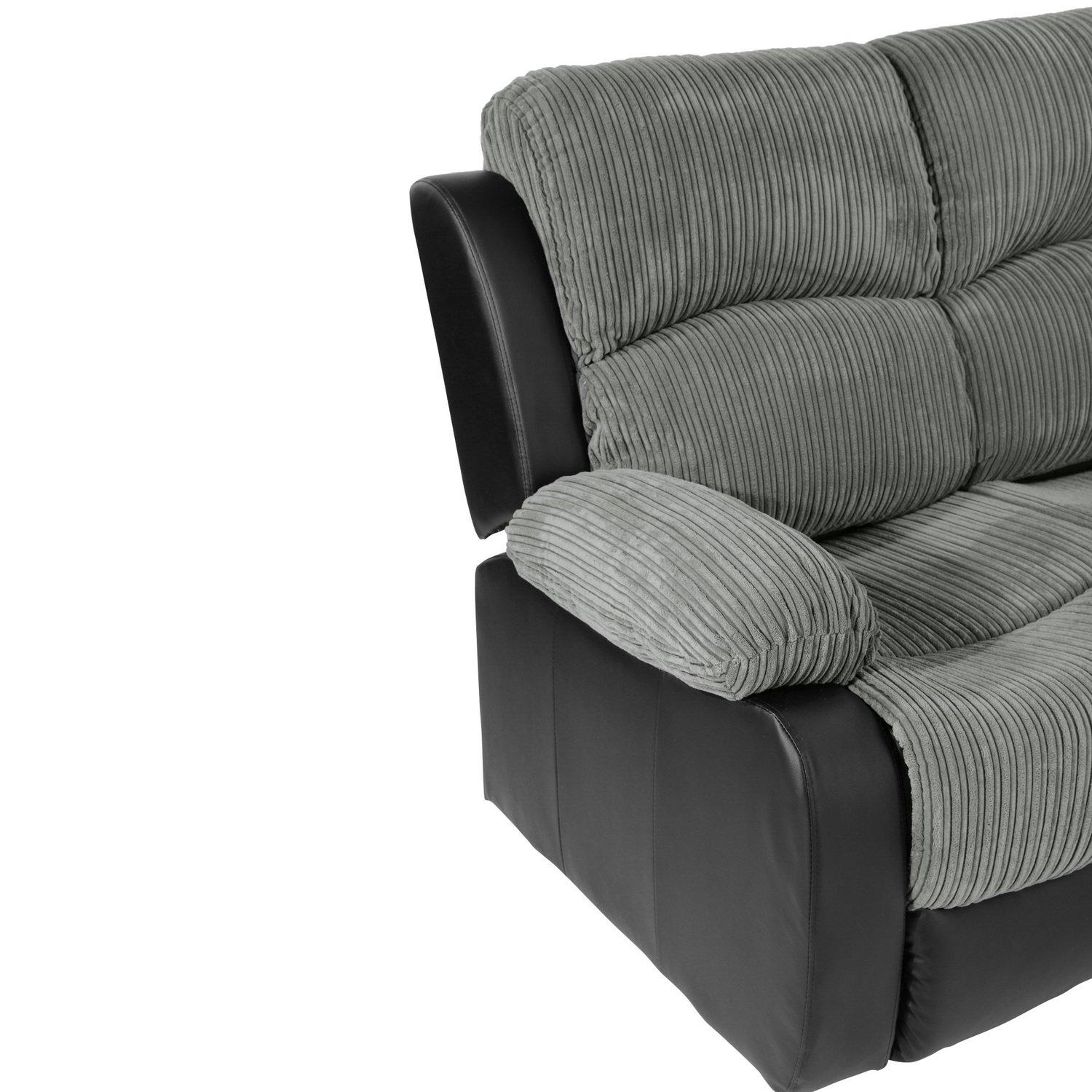 Black - Homelife - Banbury Faux Leather 2 Seater Black Jumbo Cord Sofa - 8