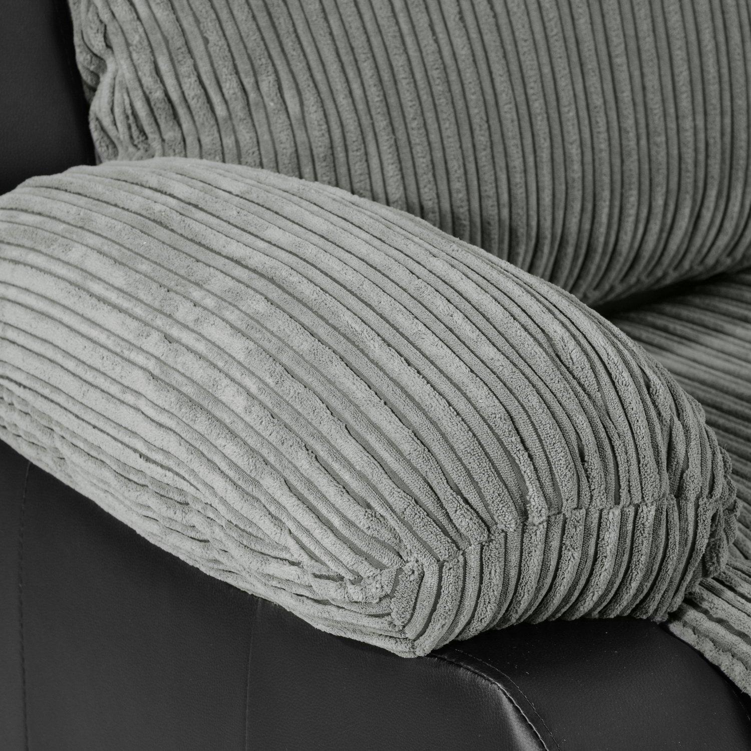 Black - Homelife - Banbury Faux Leather 2 Seater Black Jumbo Cord Sofa - 9