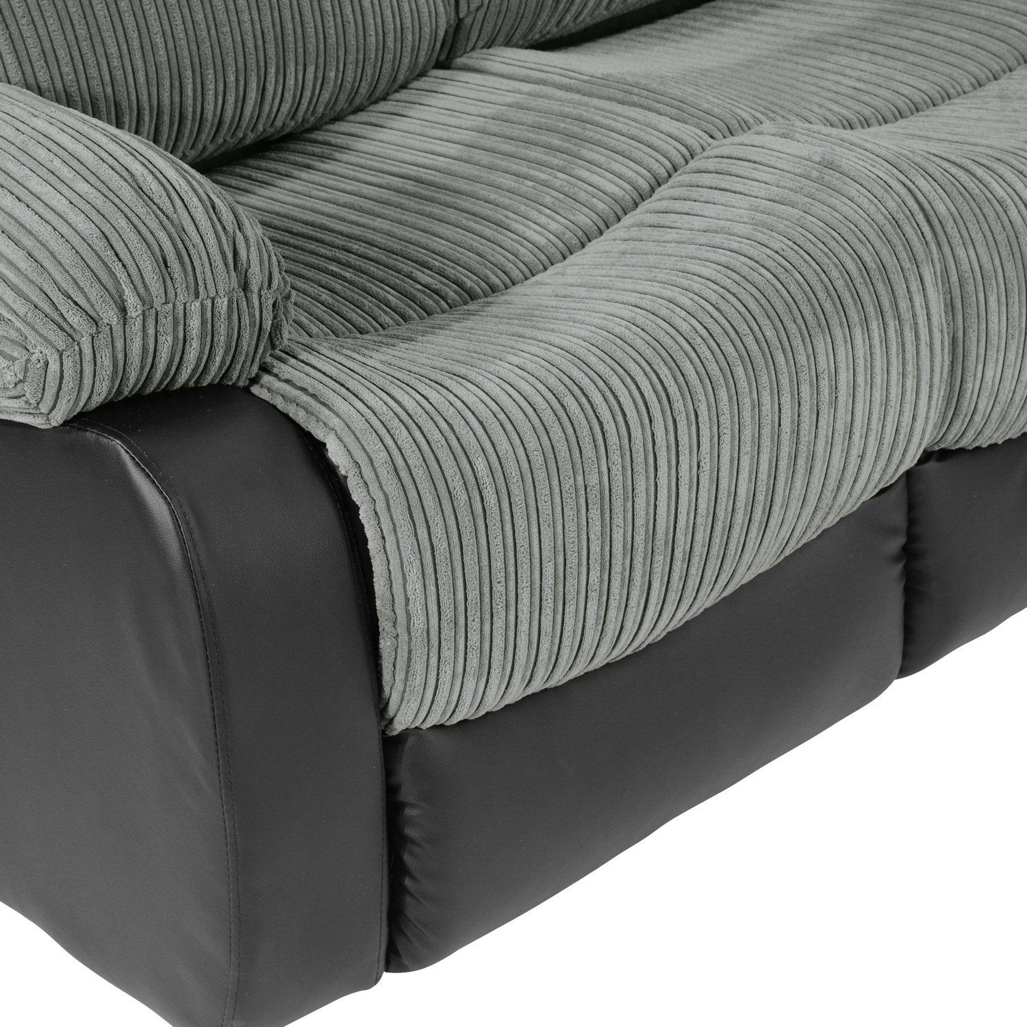 Black - Homelife - Banbury Faux Leather 2 Seater Black Jumbo Cord Sofa - 10