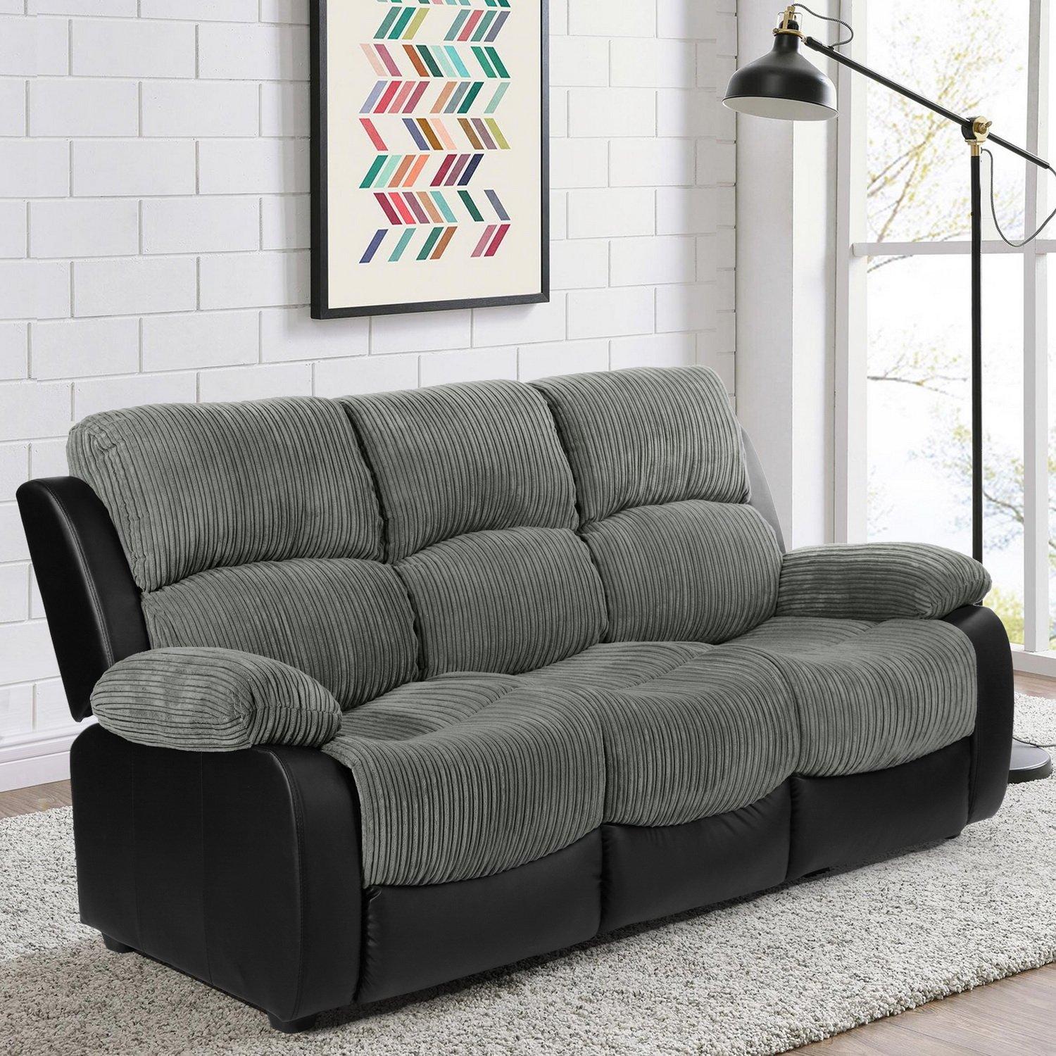 Black - Homelife - Banbury Faux Leather Cord 3 Seat Sofa - 2