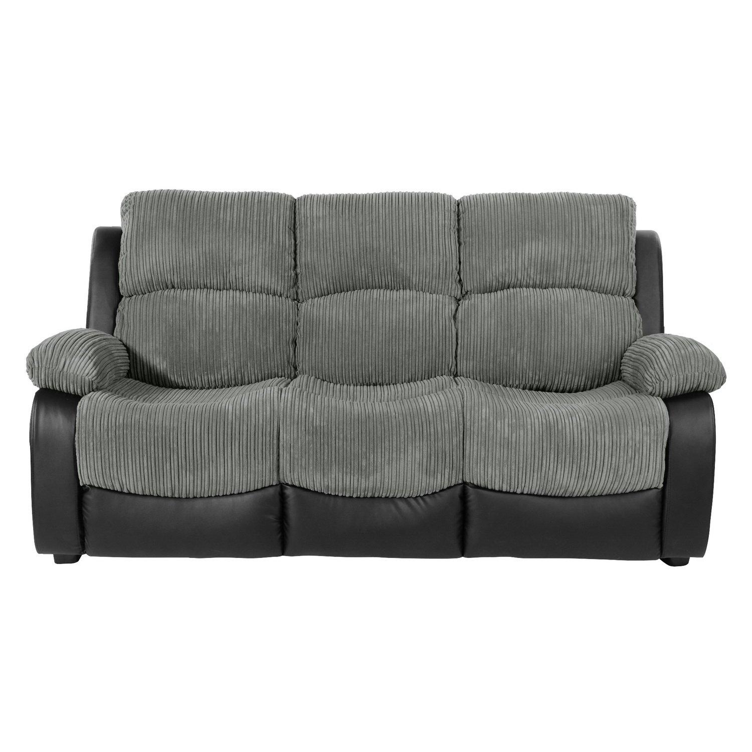 Black - Homelife - Banbury Faux Leather Cord 3 Seat Sofa - 5