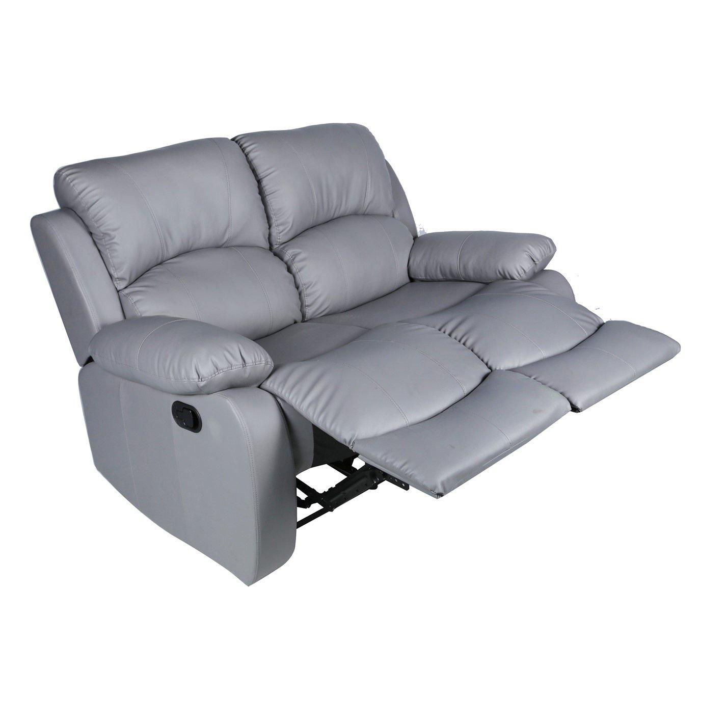 Grey - Homelife - Canterbury Faux Leather 2 Seater Recliner Sofa - 2