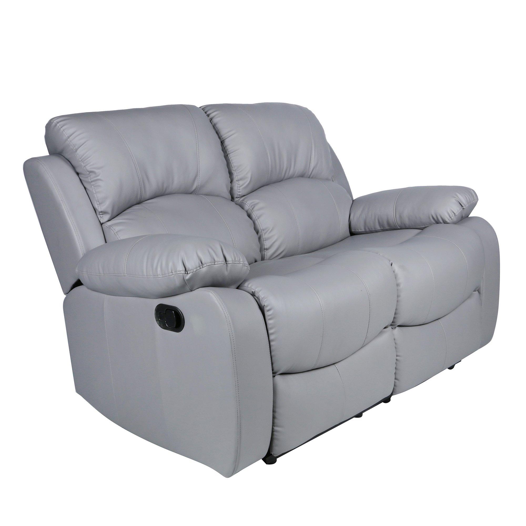 Grey - Homelife - Canterbury Faux Leather 2 Seater Recliner Sofa - 3