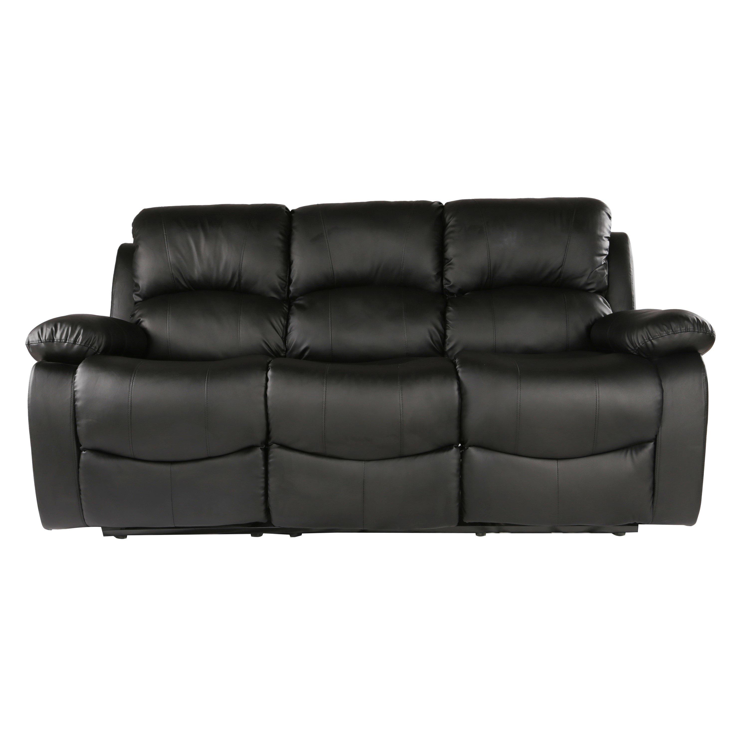 Black - Homelife - Canterbury Faux Leather 3 Seater Recliner Sofa - 1