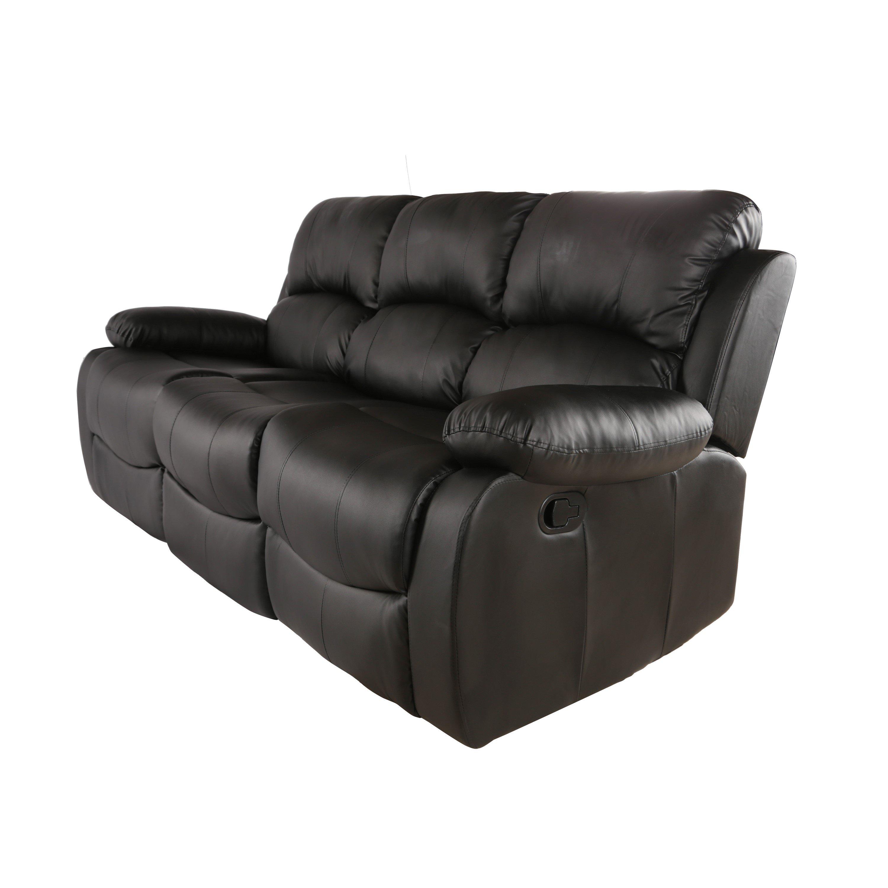 Black - Homelife - Canterbury Faux Leather 3 Seater Recliner Sofa - 2