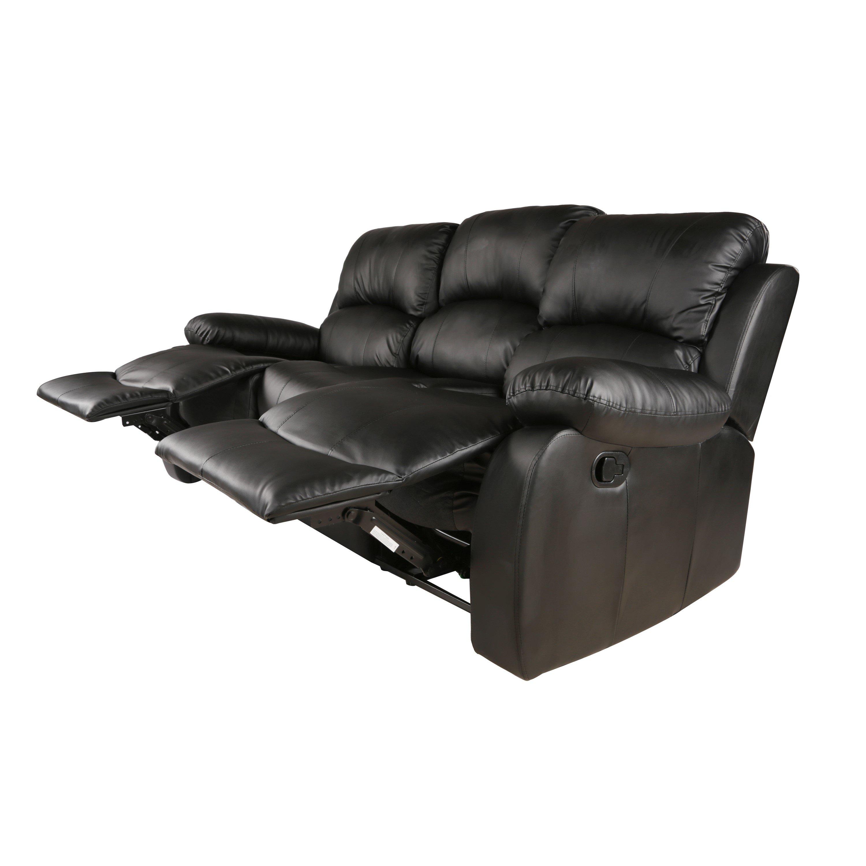 Black - Homelife - Canterbury Faux Leather 3 Seater Recliner Sofa - 3