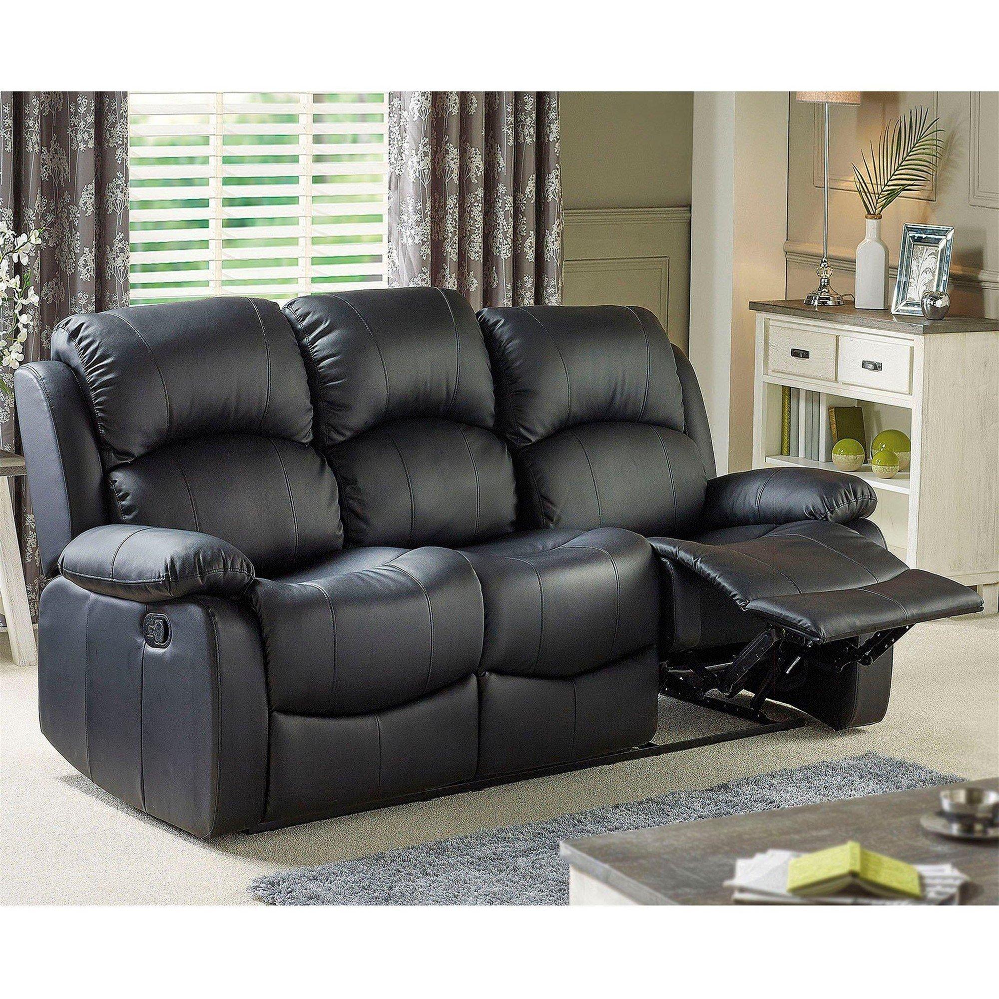 Black - Homelife - Canterbury Faux Leather 3 Seater Recliner Sofa - 4