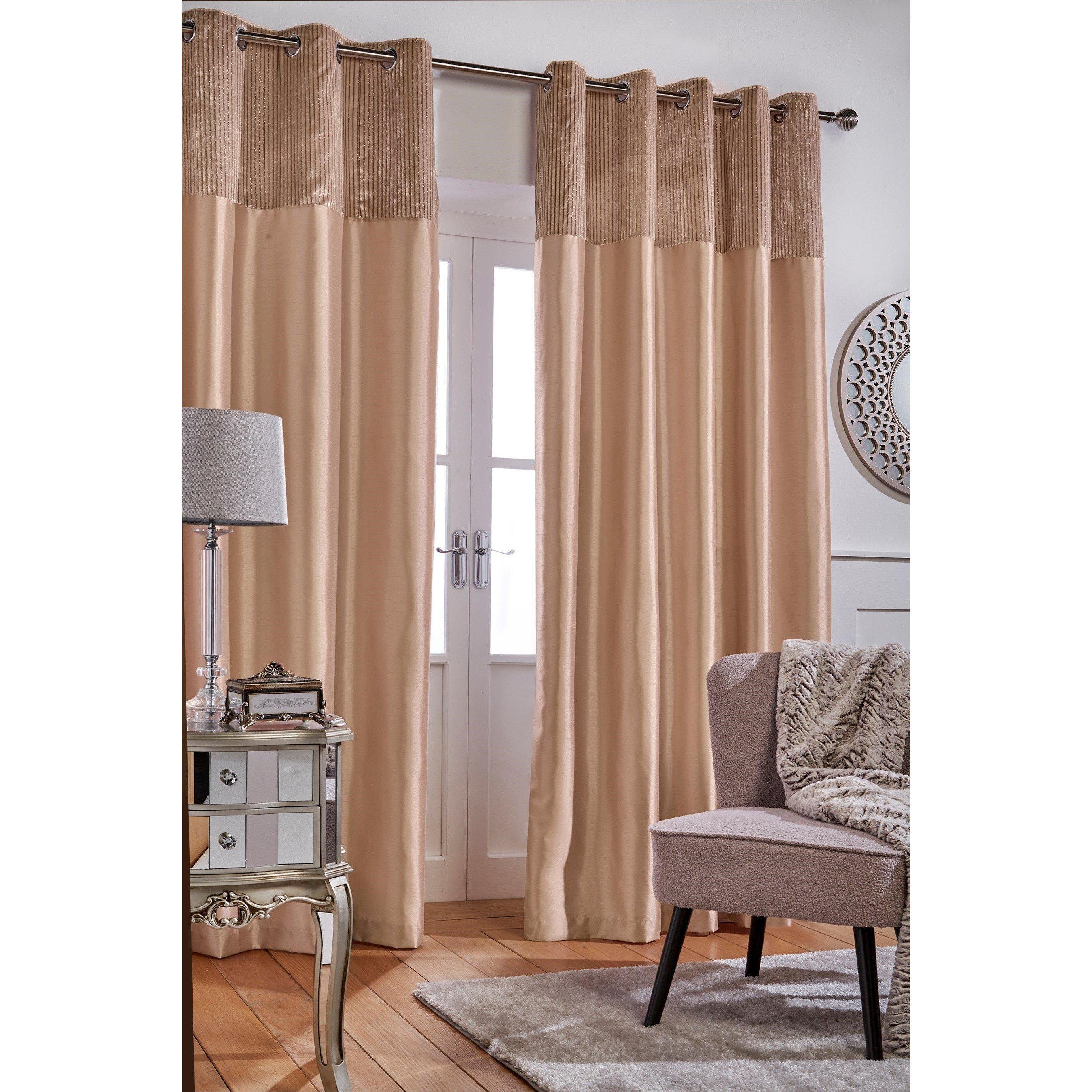 Blush - Homelife - Striped Metallic Cuff with Faux Silk Eyelet Curtains - 1