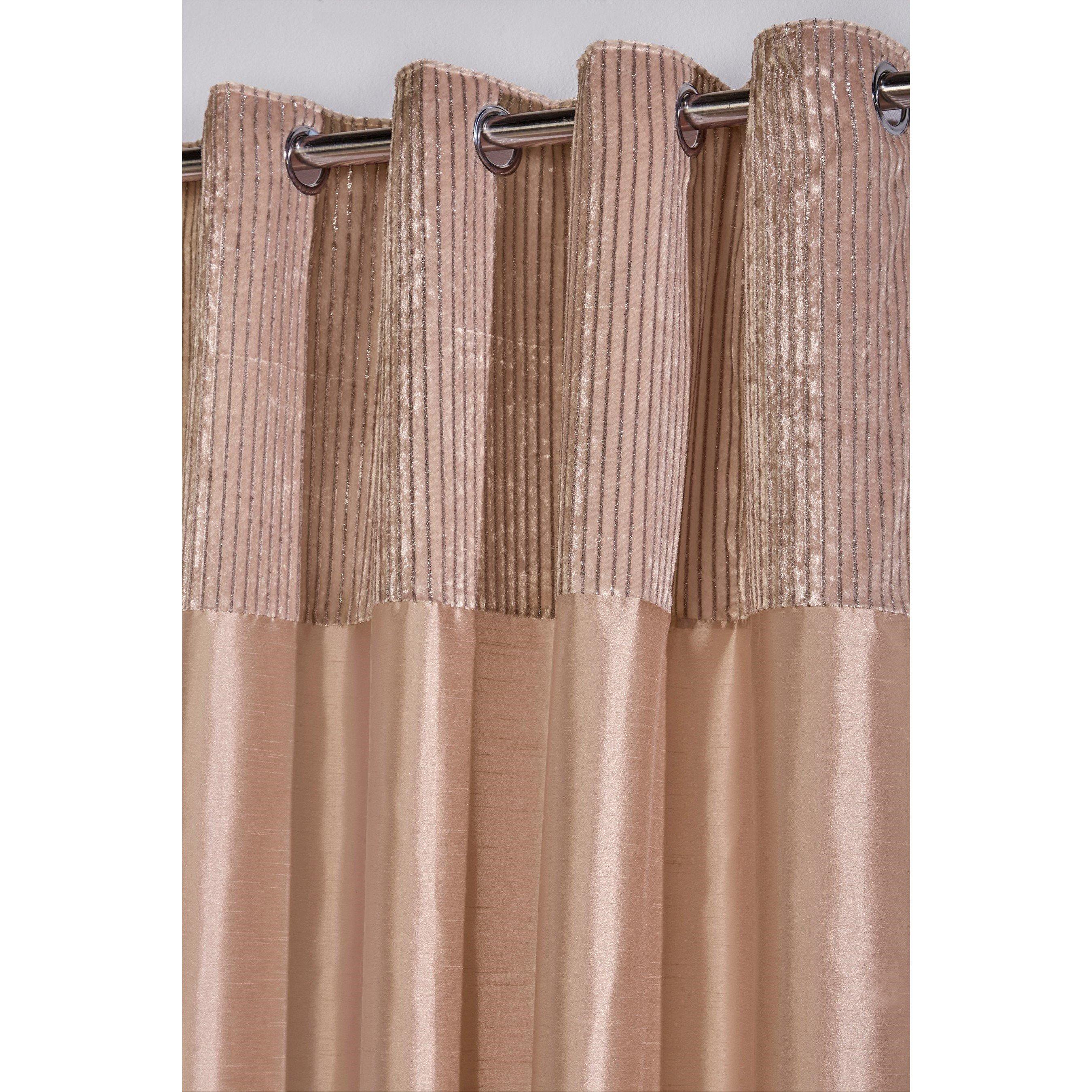 Blush - Homelife - Striped Metallic Cuff with Faux Silk Eyelet Curtains - 2