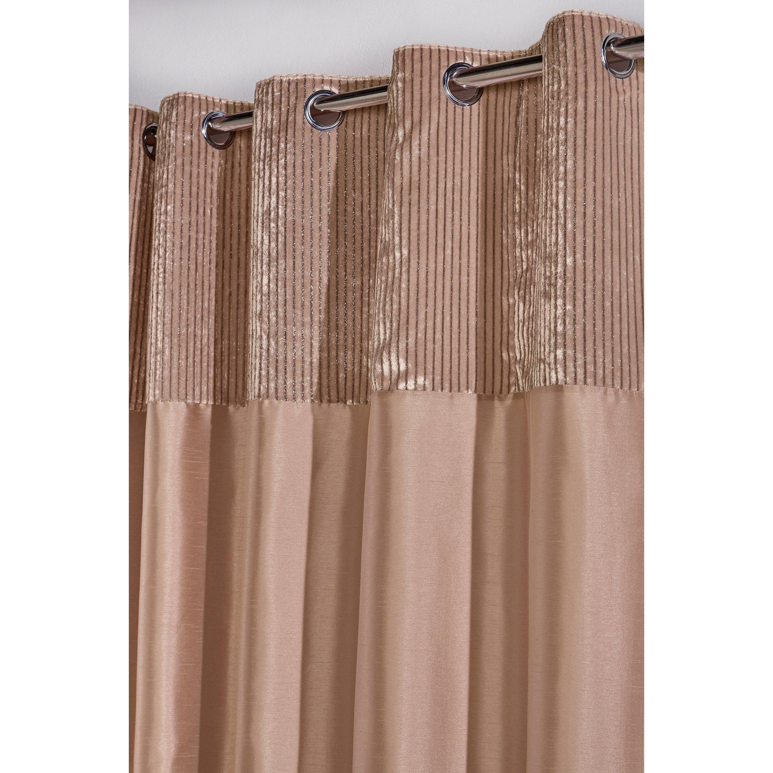 Blush - Homelife - Striped Metallic Cuff with Faux Silk Eyelet Curtains - 3