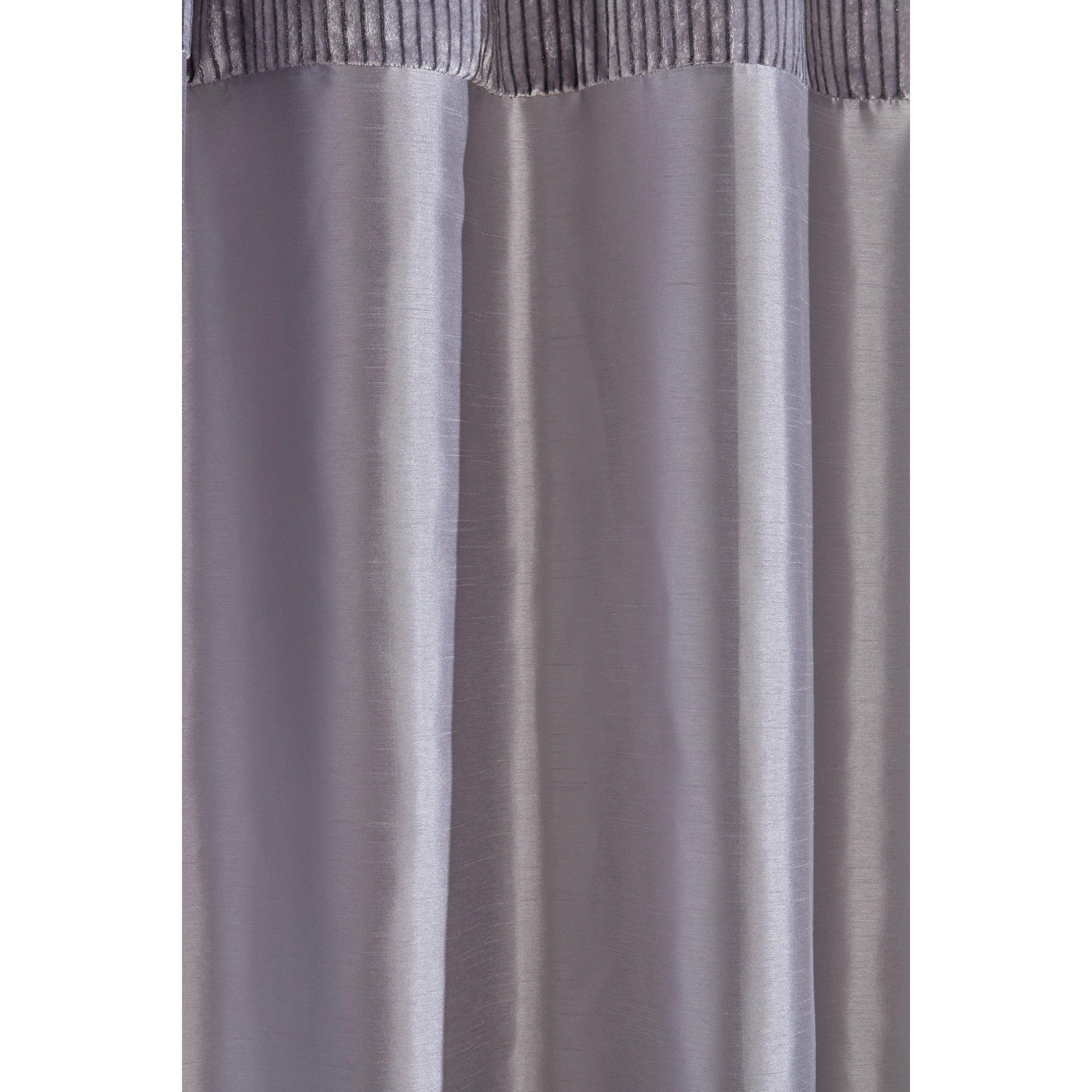 Silver - Homelife - Striped Metallic Cuff with Faux Silk Eyelet Curtains - 4