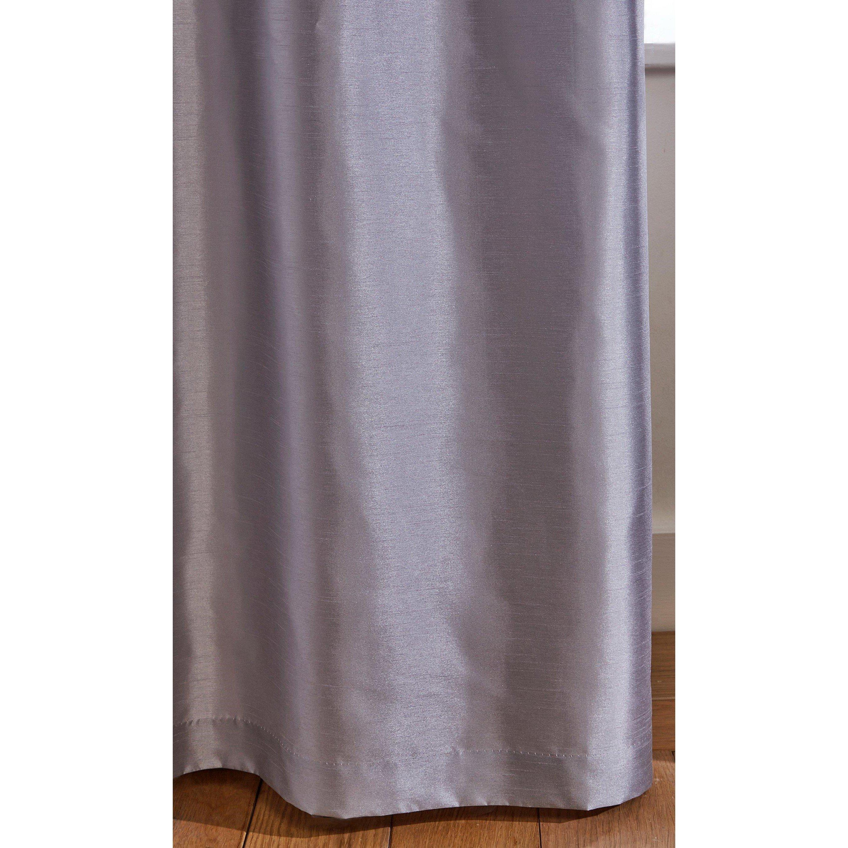 Silver - Homelife - Striped Metallic Cuff with Faux Silk Eyelet Curtains - 5