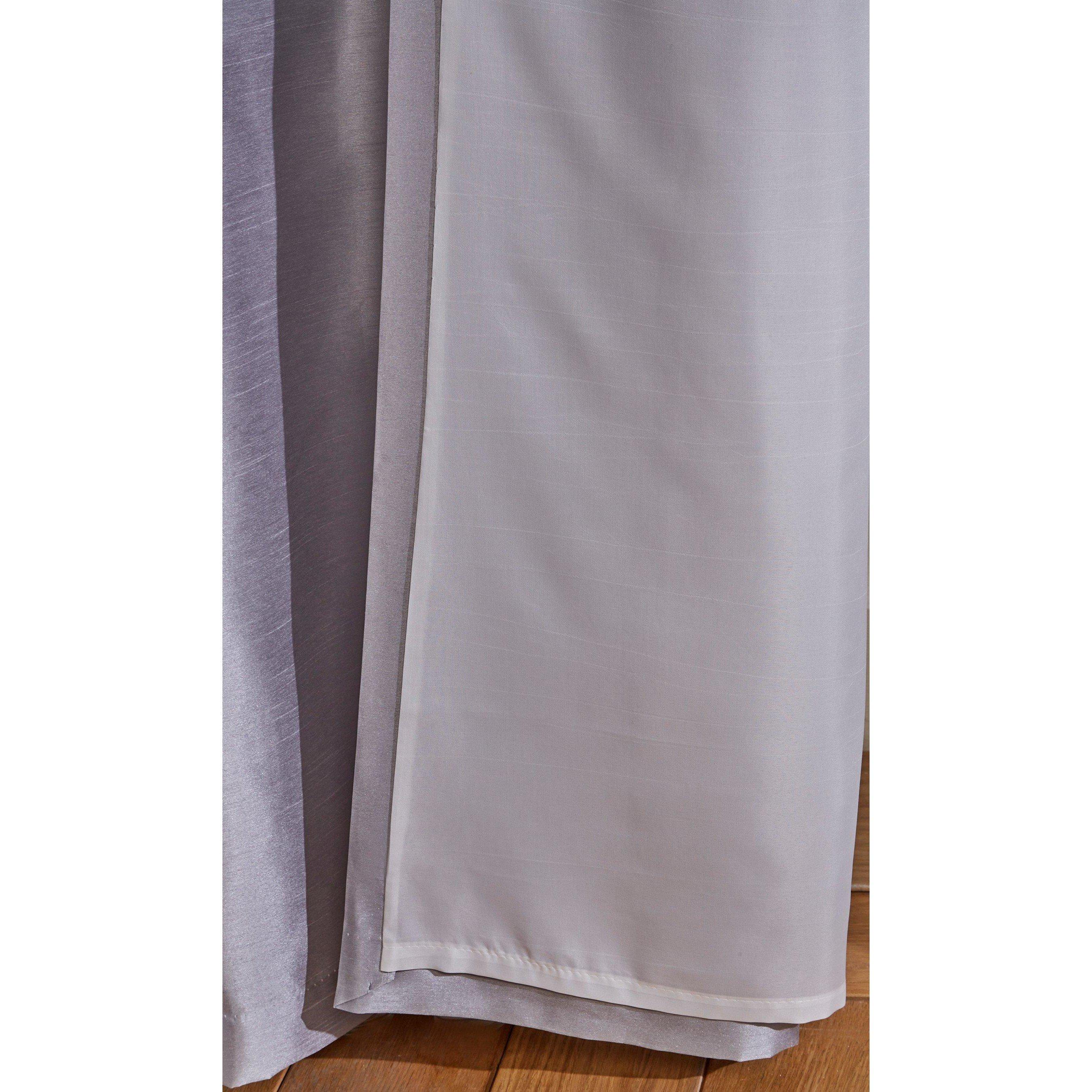 Silver - Homelife - Striped Metallic Cuff with Faux Silk Eyelet Curtains - 6