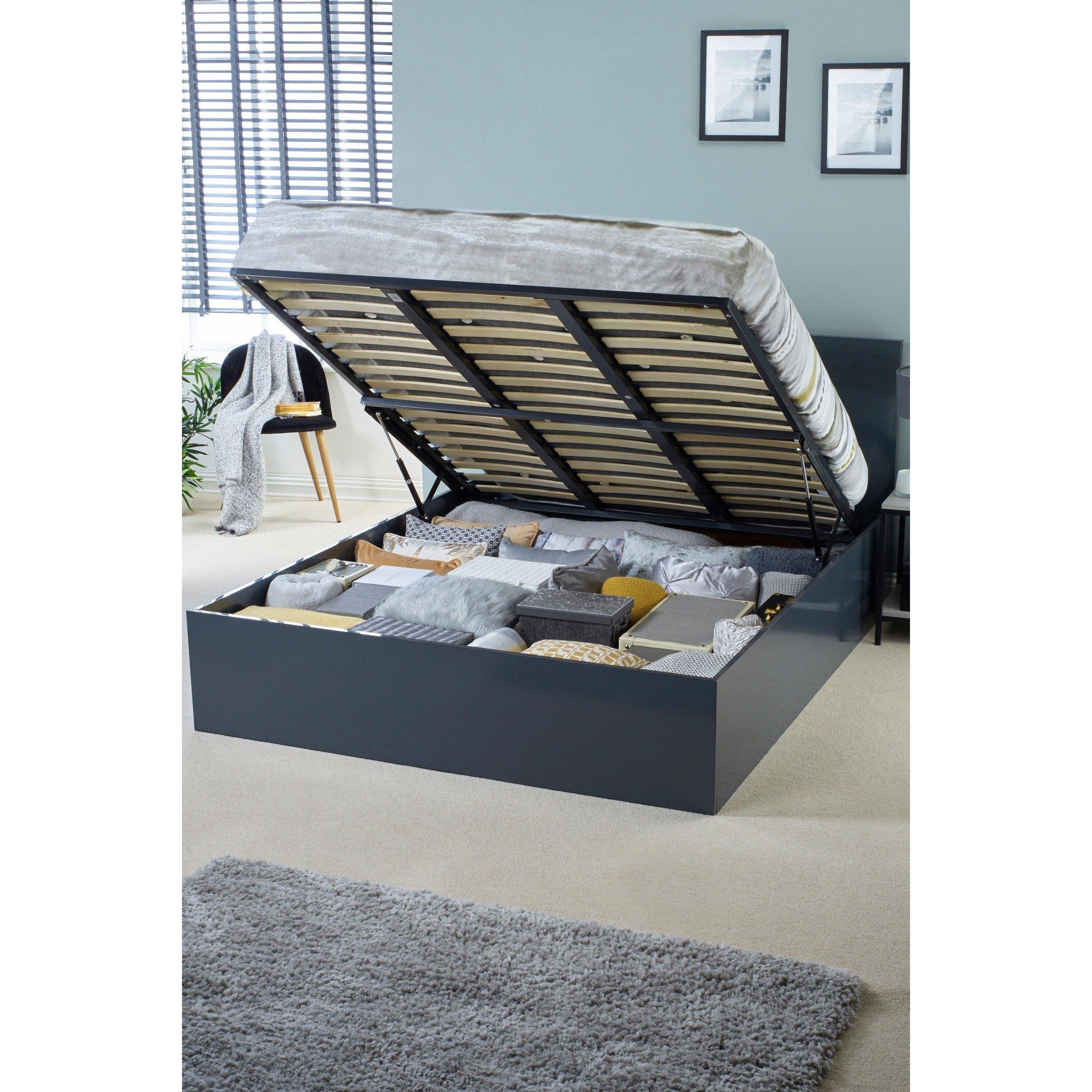 Grey - Homelife - High Gloss Ottoman Bed - 2