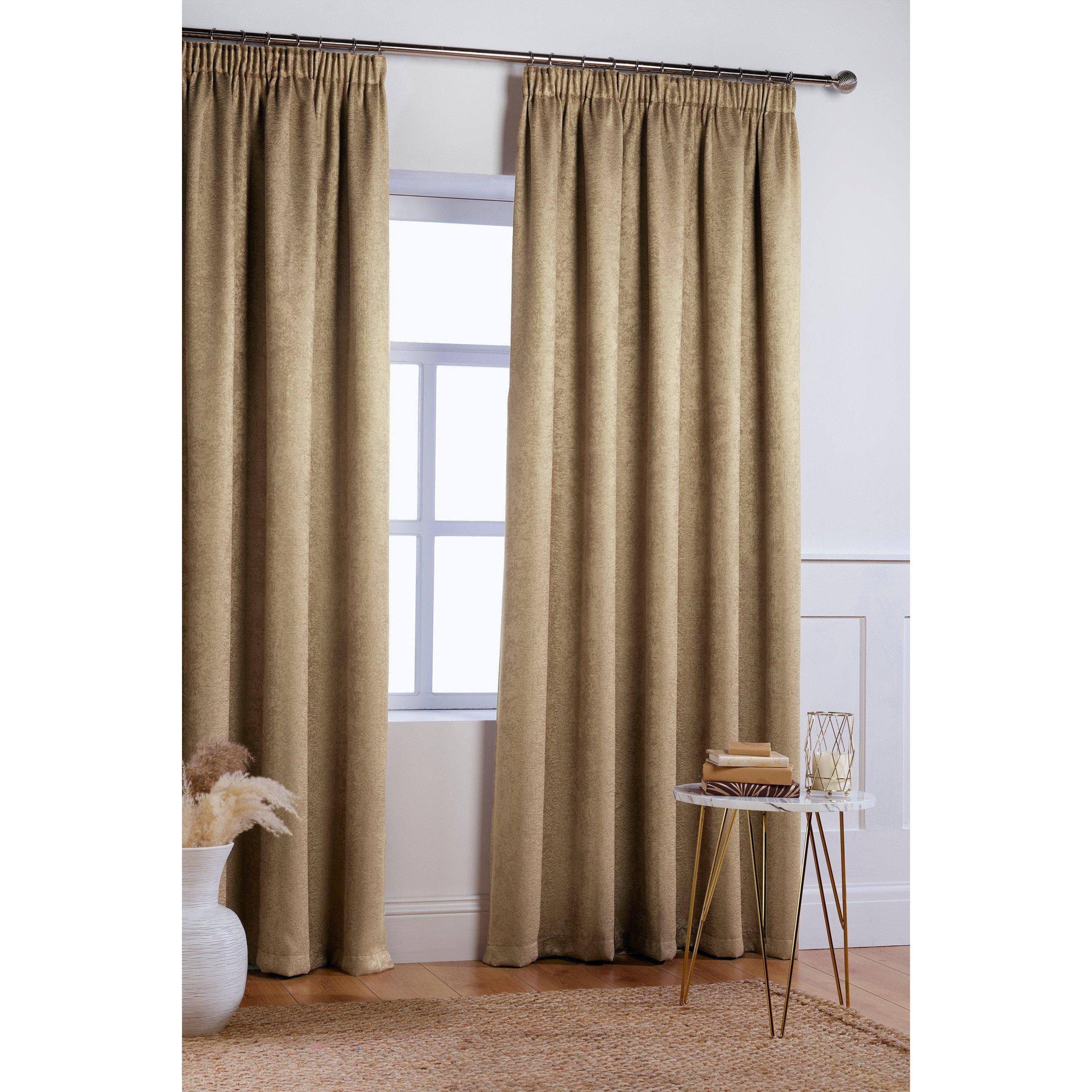Homelife  Crinkle Woven Blackout Pencil Pleat Curtains - Latte - 66x72