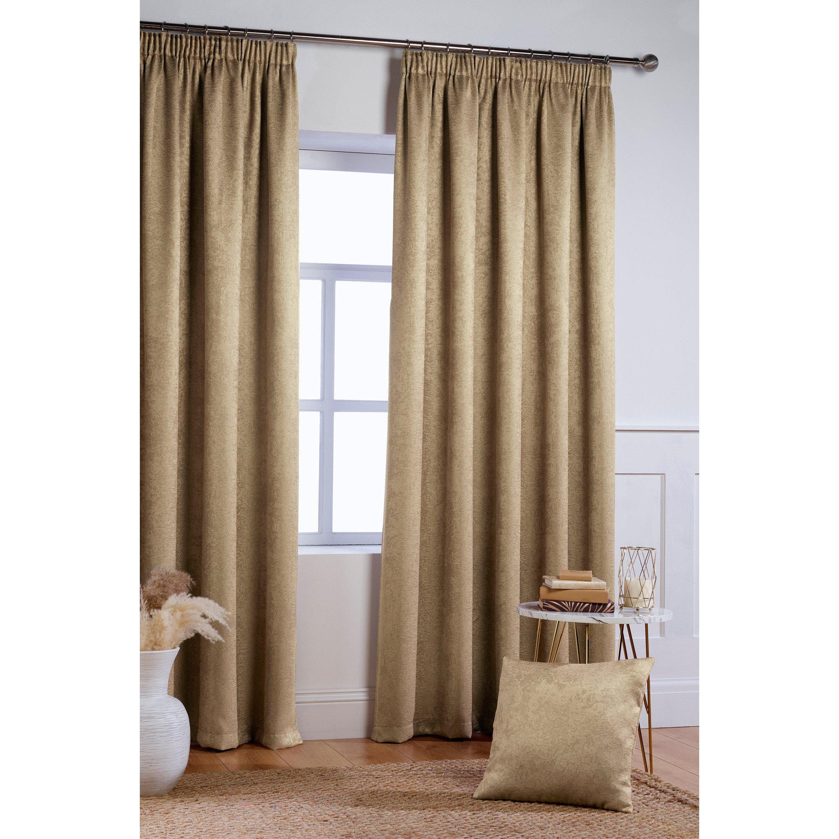Latte - Homelife - Crinkle Woven Blackout Pencil Pleat Curtains - 2